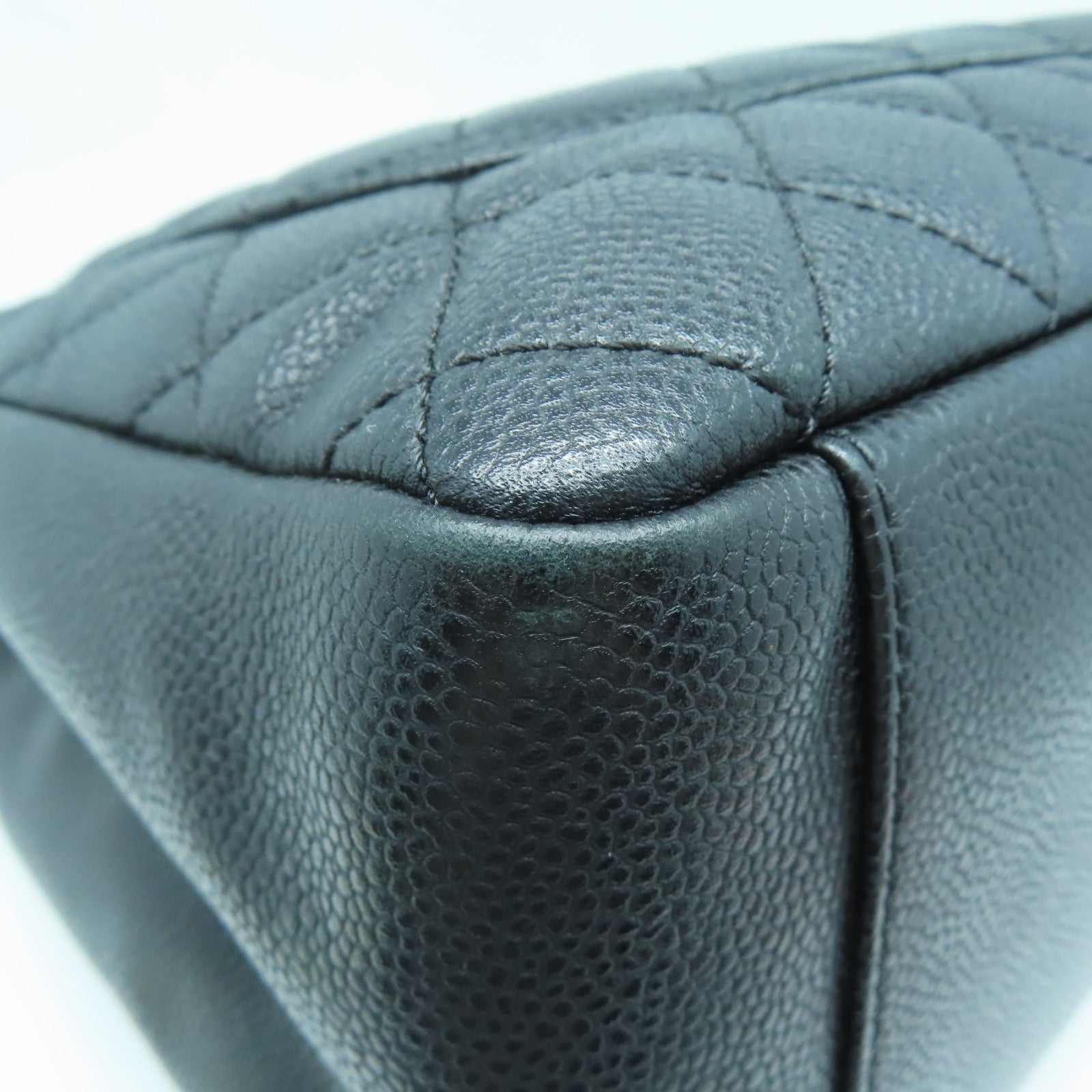 CHANEL 菱格Caviar皮革GST Grand Shopping Tote Bag银扣手挽袋黑色