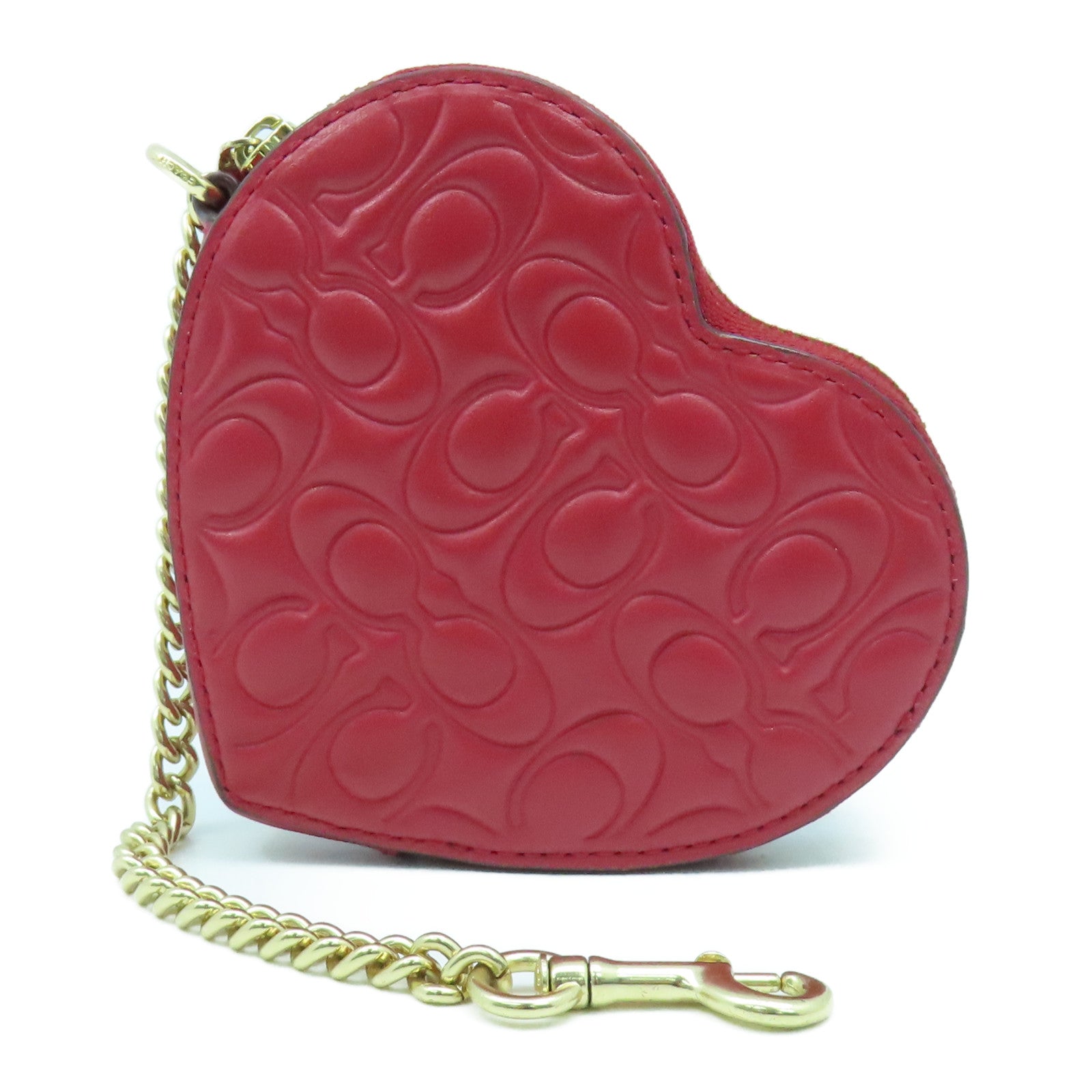 COACH 牛皮皮革Heart Coin Case金扣零錢包紅色