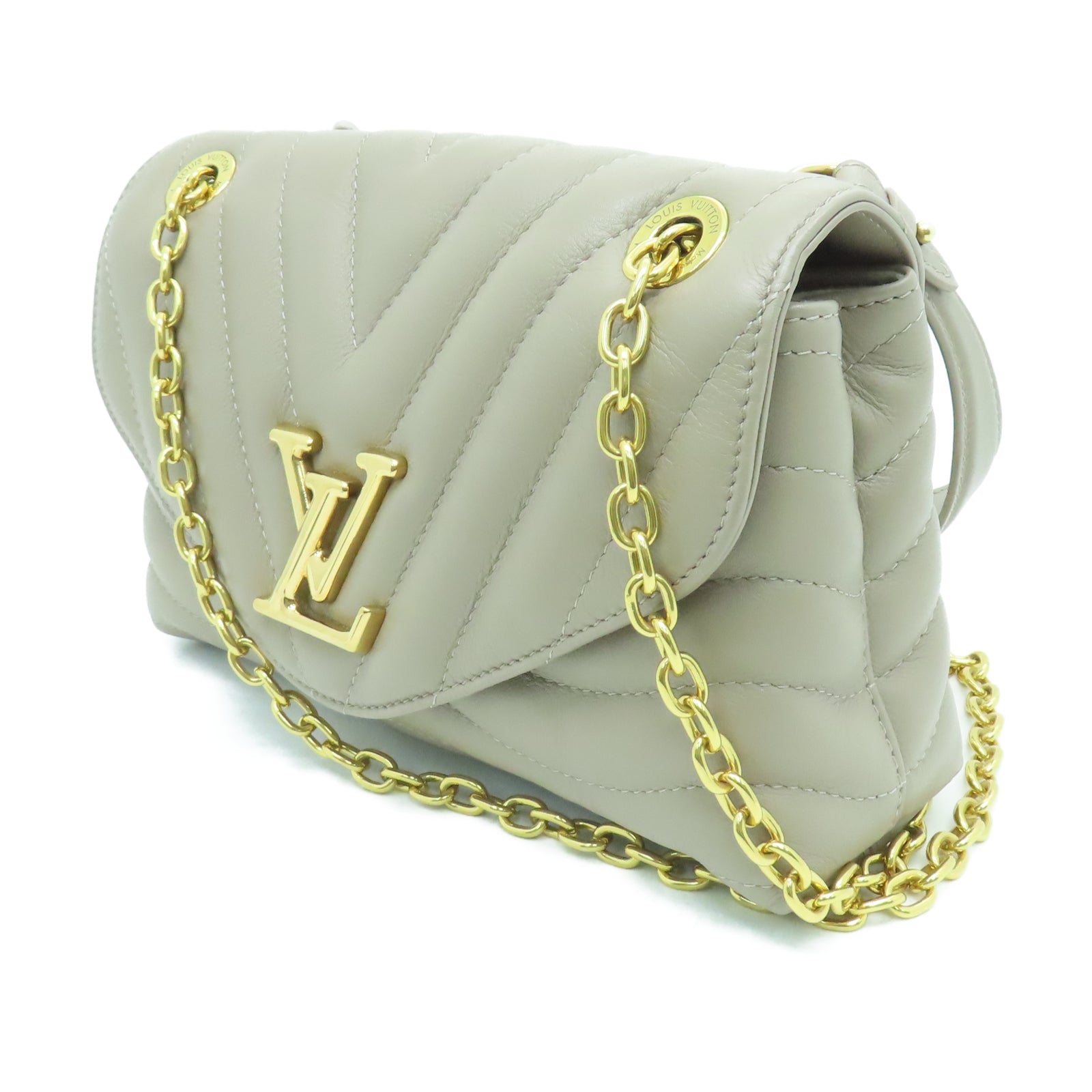LOUIS VUITTON 斜紋牛皮皮革New Wave Chain Bag MM金扣鏈帶肩背袋米色
