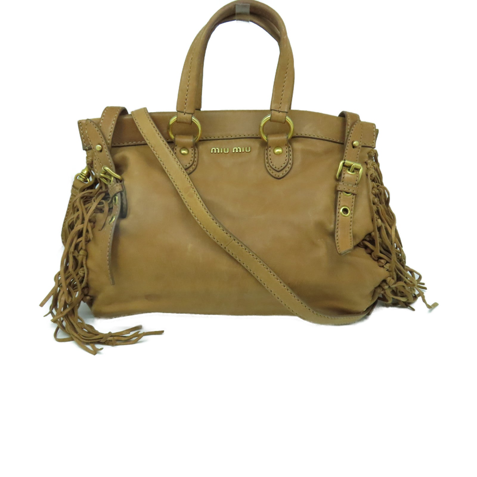Miu Miu 牛皮皮革2 Way Shoulder金扣手挽肩背兩用袋啡色