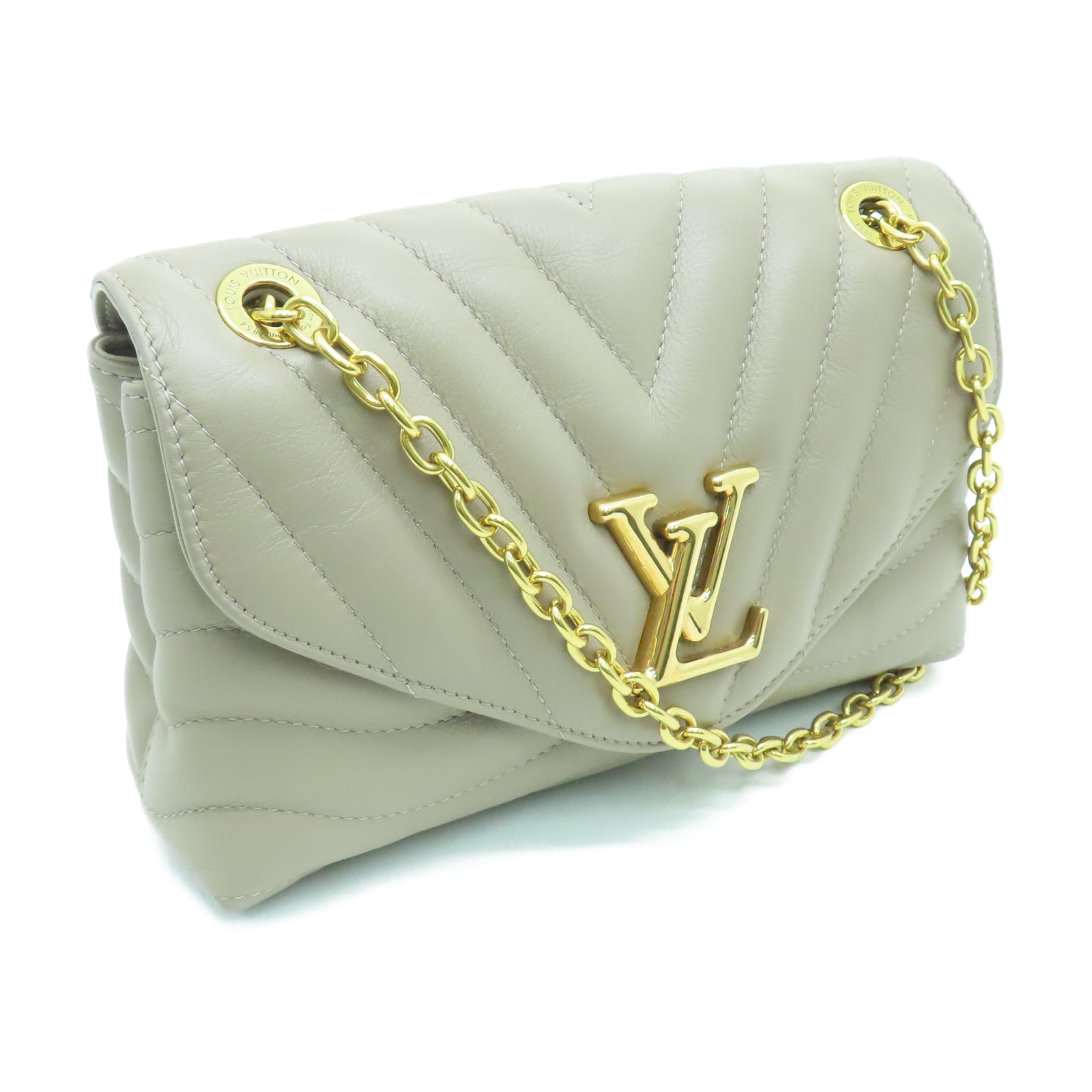LOUIS VUITTON 斜紋牛皮皮革New Wave Chain Bag MM金扣鏈帶肩背袋米色