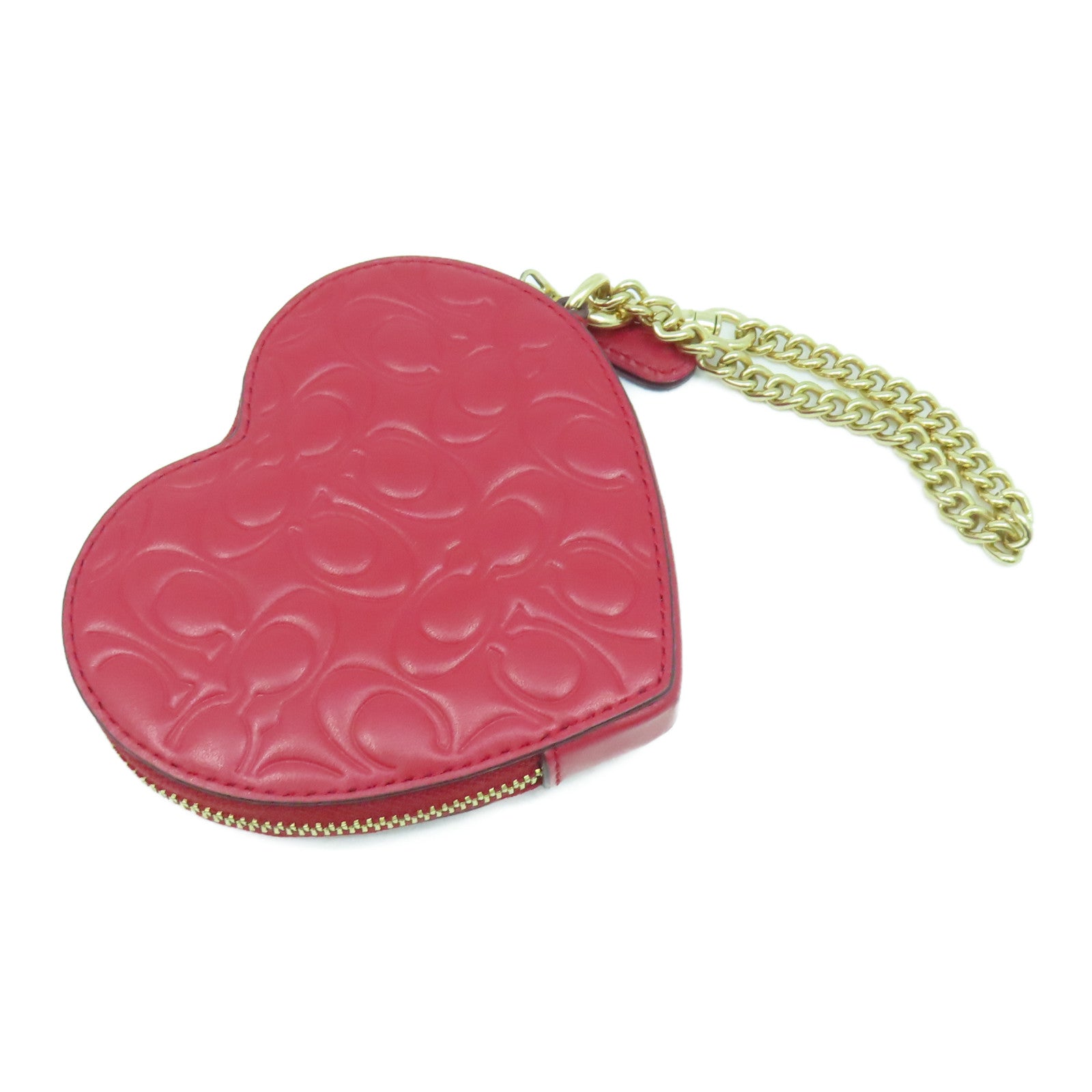 COACH 牛皮皮革Heart Coin Case金扣零錢包紅色