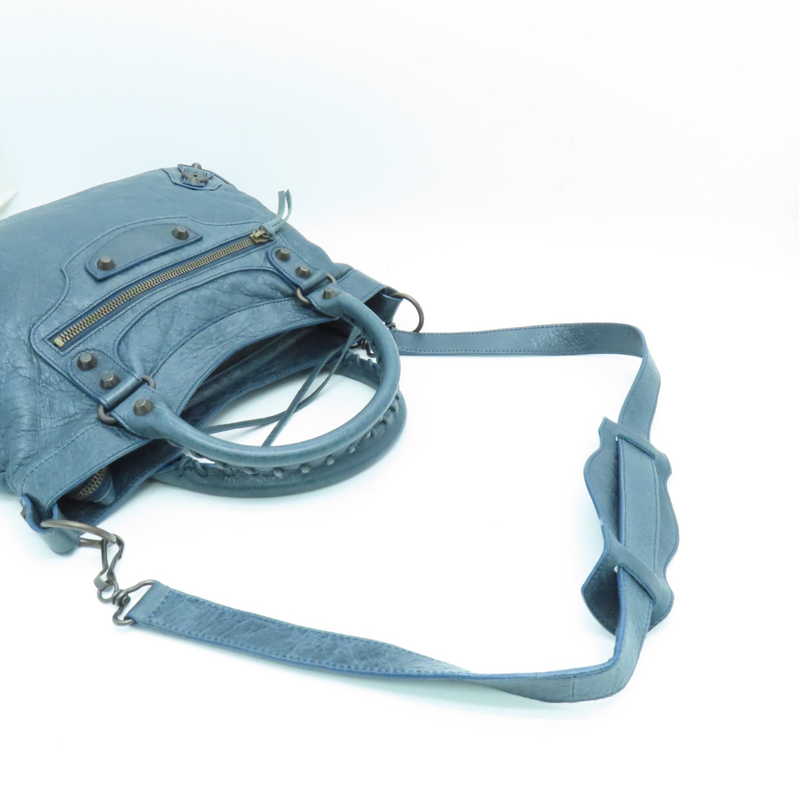 BALENCIAGA cowhide leather The Town gold buckle handle shoulder bag blue