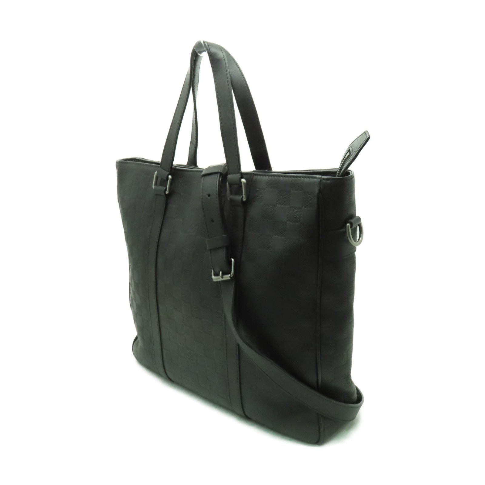 LOUIS VUITTON Damier Infini Tadao PM銀扣手挽肩背兩用袋黒色