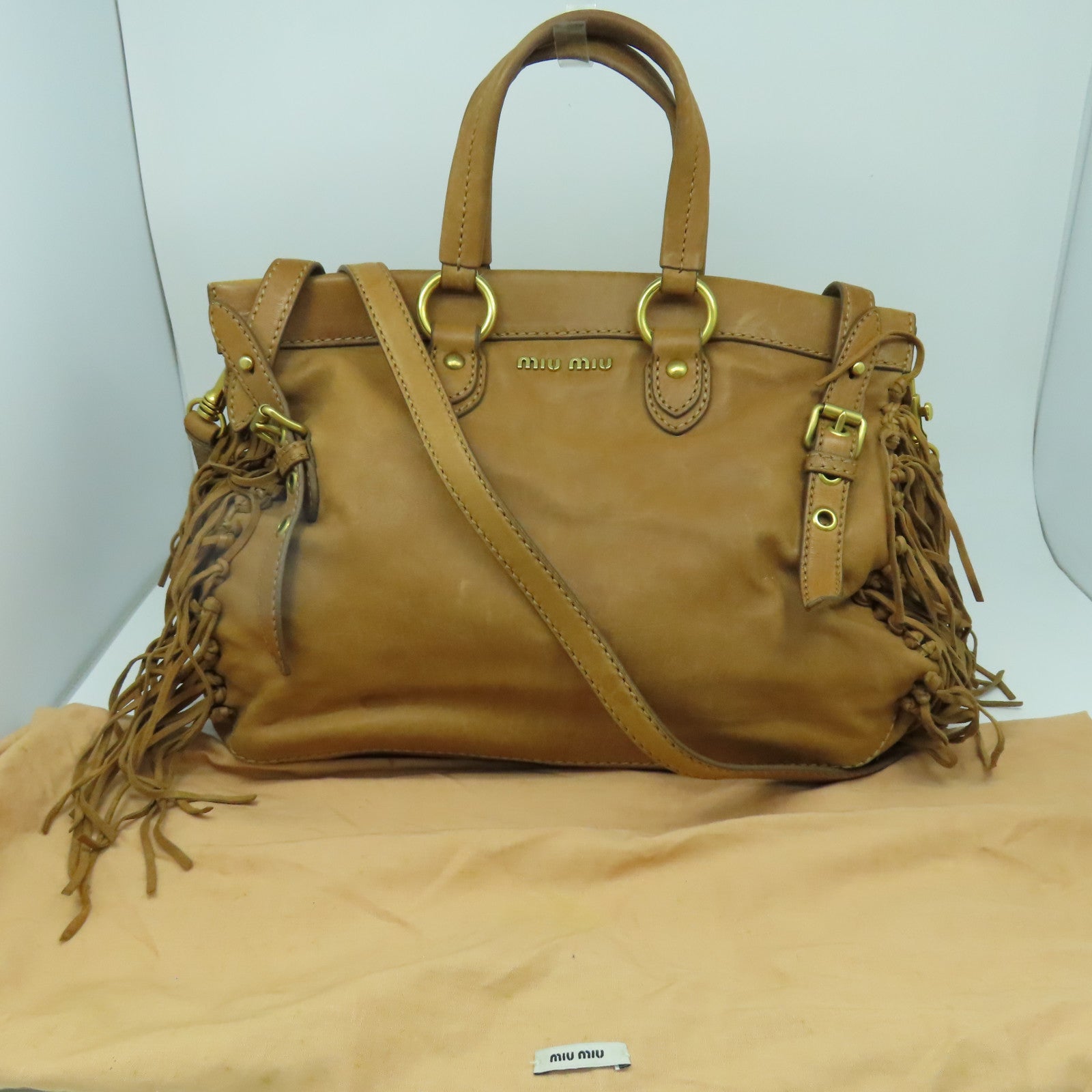 Miu Miu 牛皮皮革2 Way Shoulder金扣手挽肩背兩用袋啡色