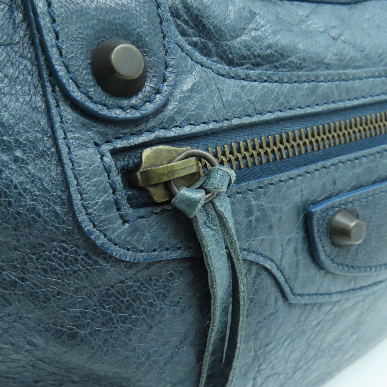 BALENCIAGA cowhide leather The Town gold buckle handle shoulder bag blue