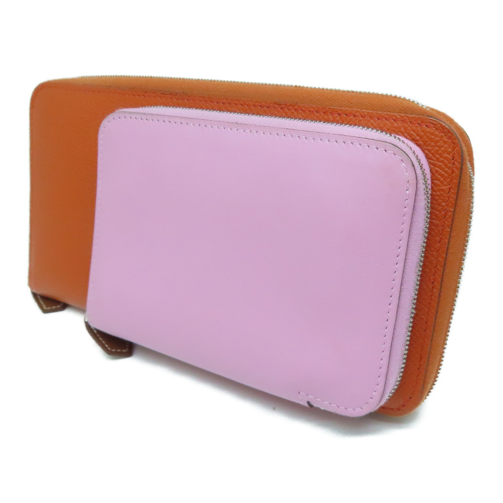 HERMES Espom/Swift皮革Silki Wallet To Go银长钱包/肩背袋橙色/粉红色