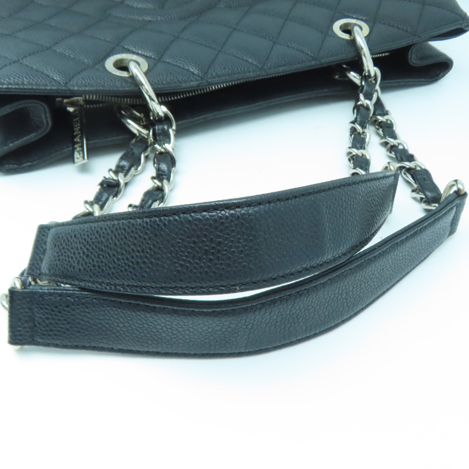 CHANEL 菱格Caviar皮革GST Grand Shopping Tote Bag银扣手挽袋黑色