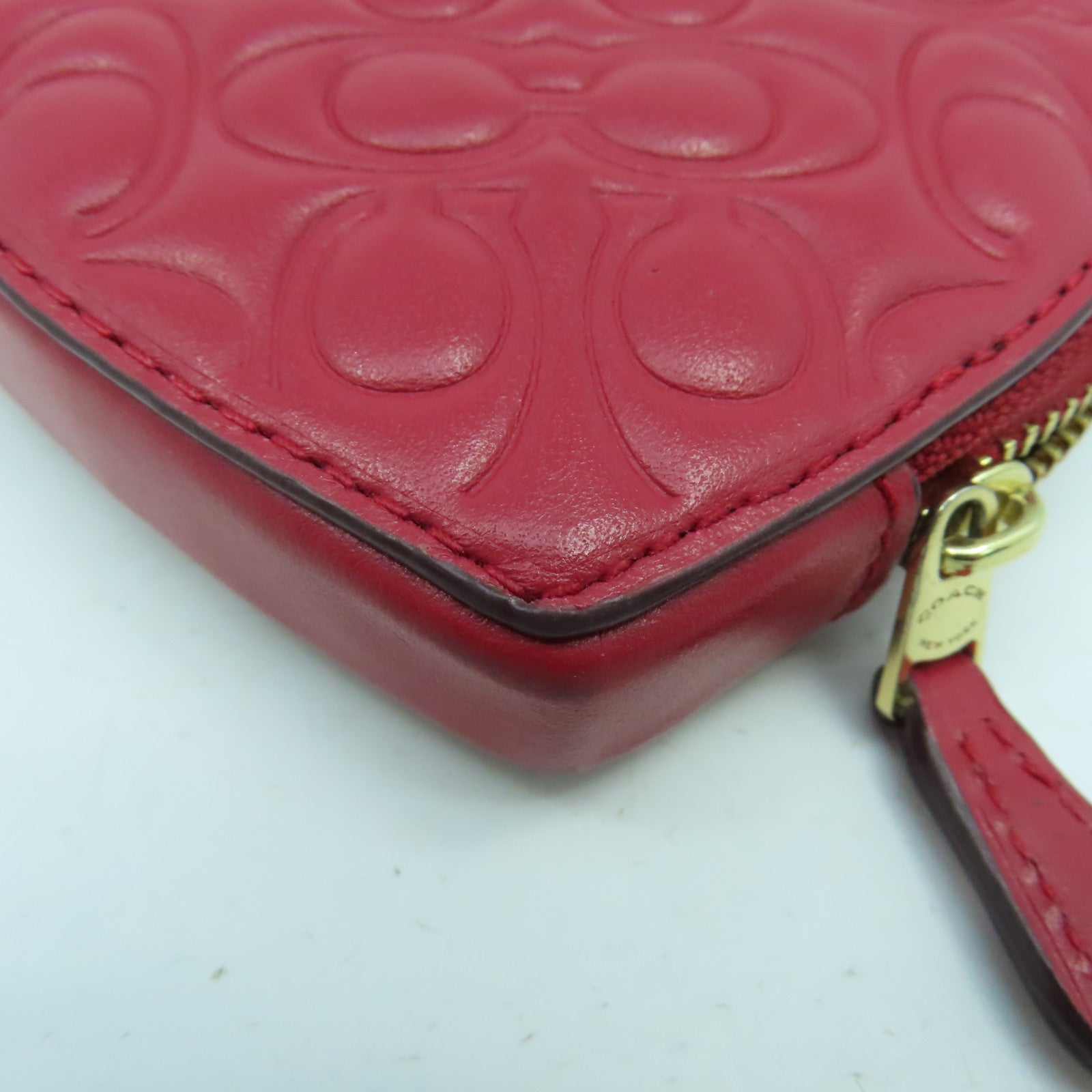 COACH 牛皮皮革Heart Coin Case金扣零錢包紅色