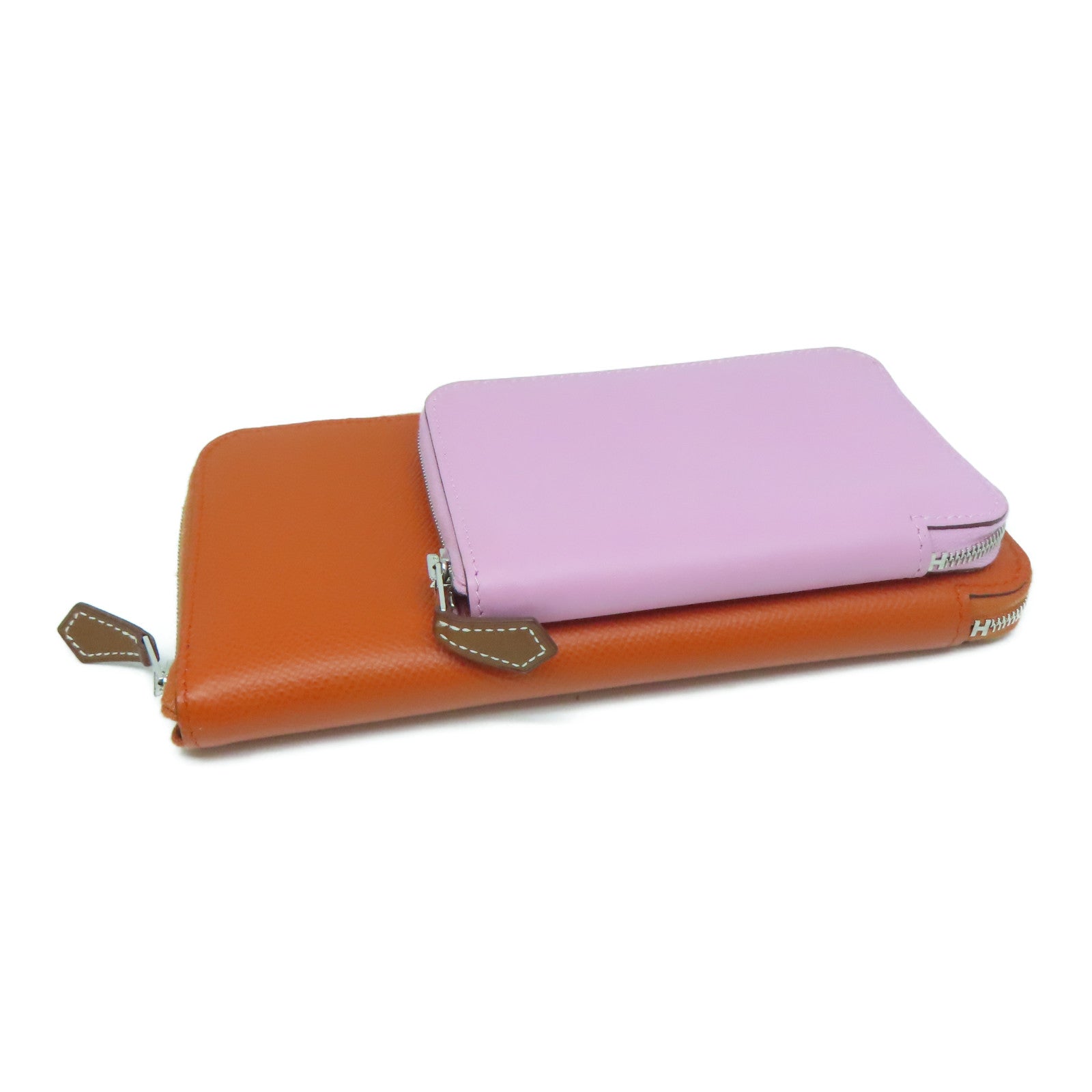 HERMES Espom/Swift皮革Silki Wallet To Go银长钱包/肩背袋橙色/粉红色