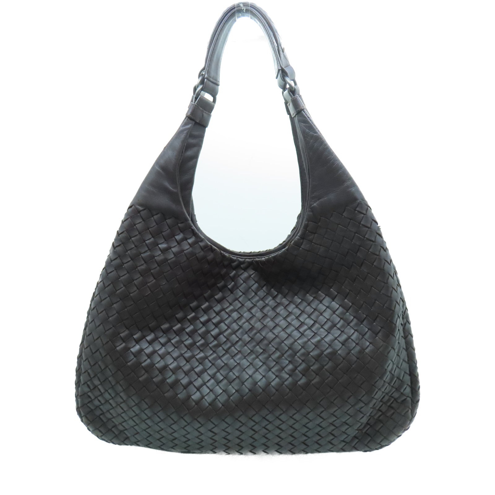 BOTTEGA VENETA 【激減優惠】織紋皮革Shoulder Bag銀扣肩背袋啡色