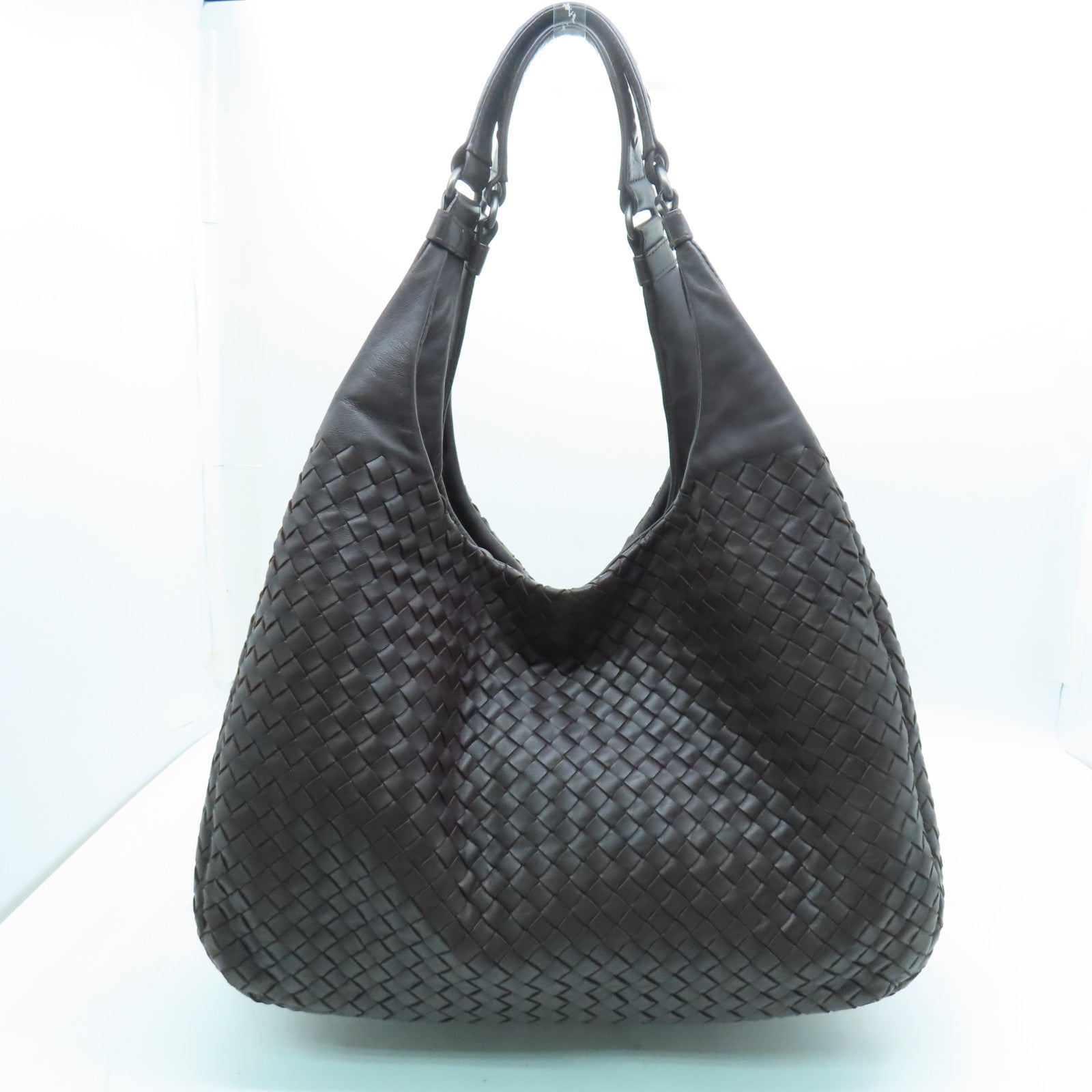 BOTTEGA VENETA 【激減優惠】織紋皮革Shoulder Bag銀扣肩背袋啡色