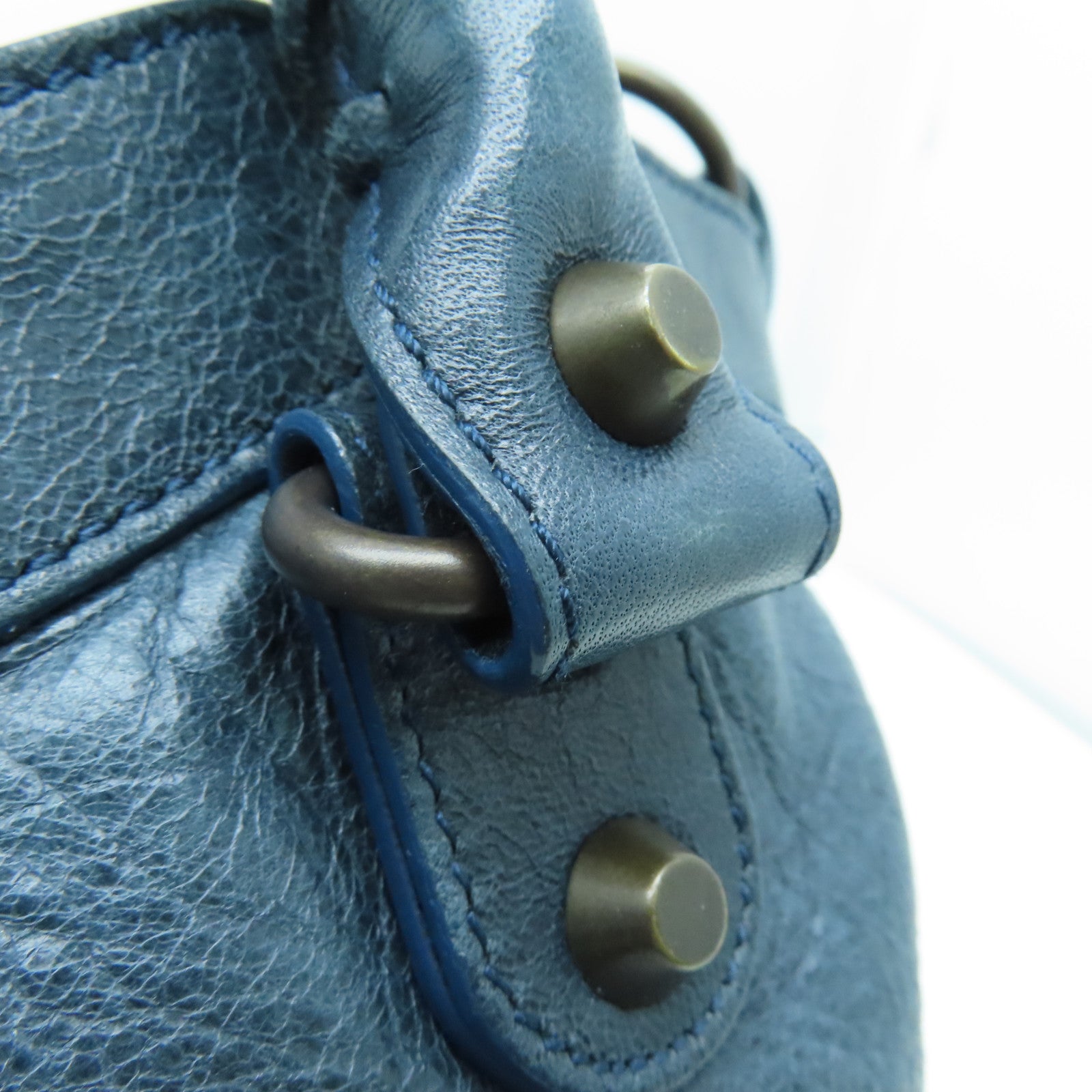 BALENCIAGA cowhide leather The Town gold buckle handle shoulder bag blue