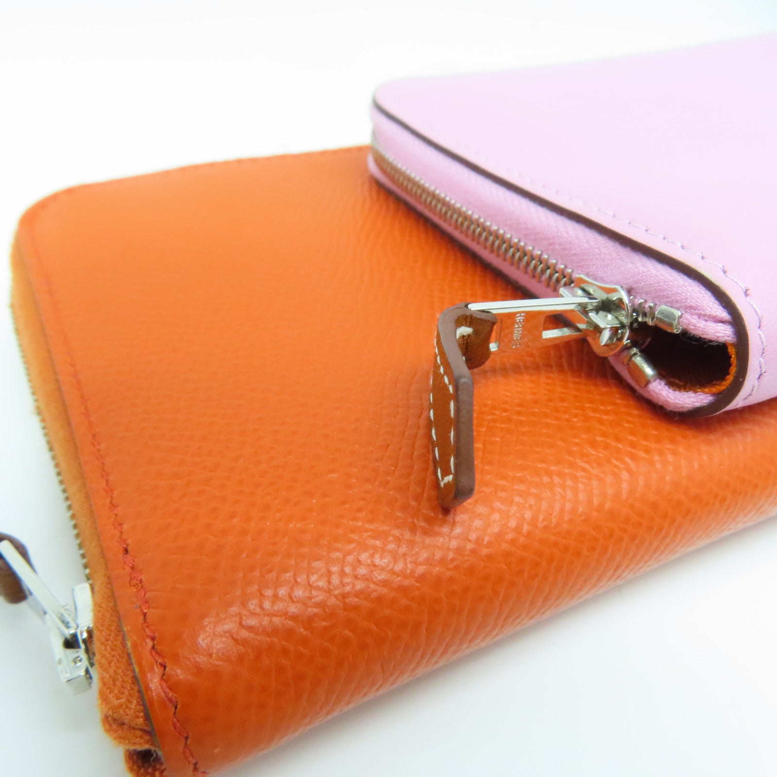 HERMES Espom/Swift皮革Silki Wallet To Go银长钱包/肩背袋橙色/粉红色