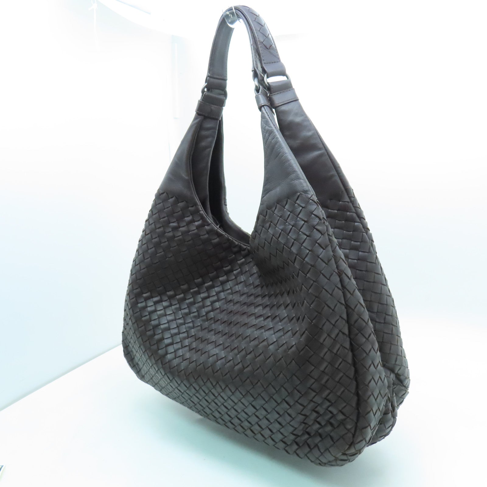 BOTTEGA VENETA 【激減優惠】織紋皮革Shoulder Bag銀扣肩背袋啡色