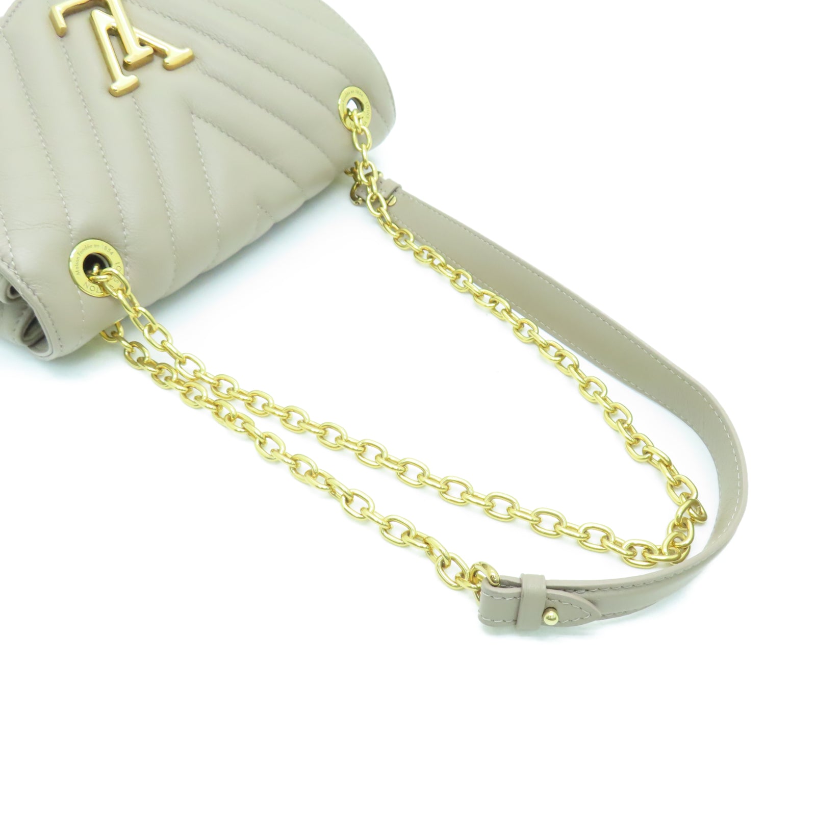 LOUIS VUITTON 斜紋牛皮皮革New Wave Chain Bag MM金扣鏈帶肩背袋米色