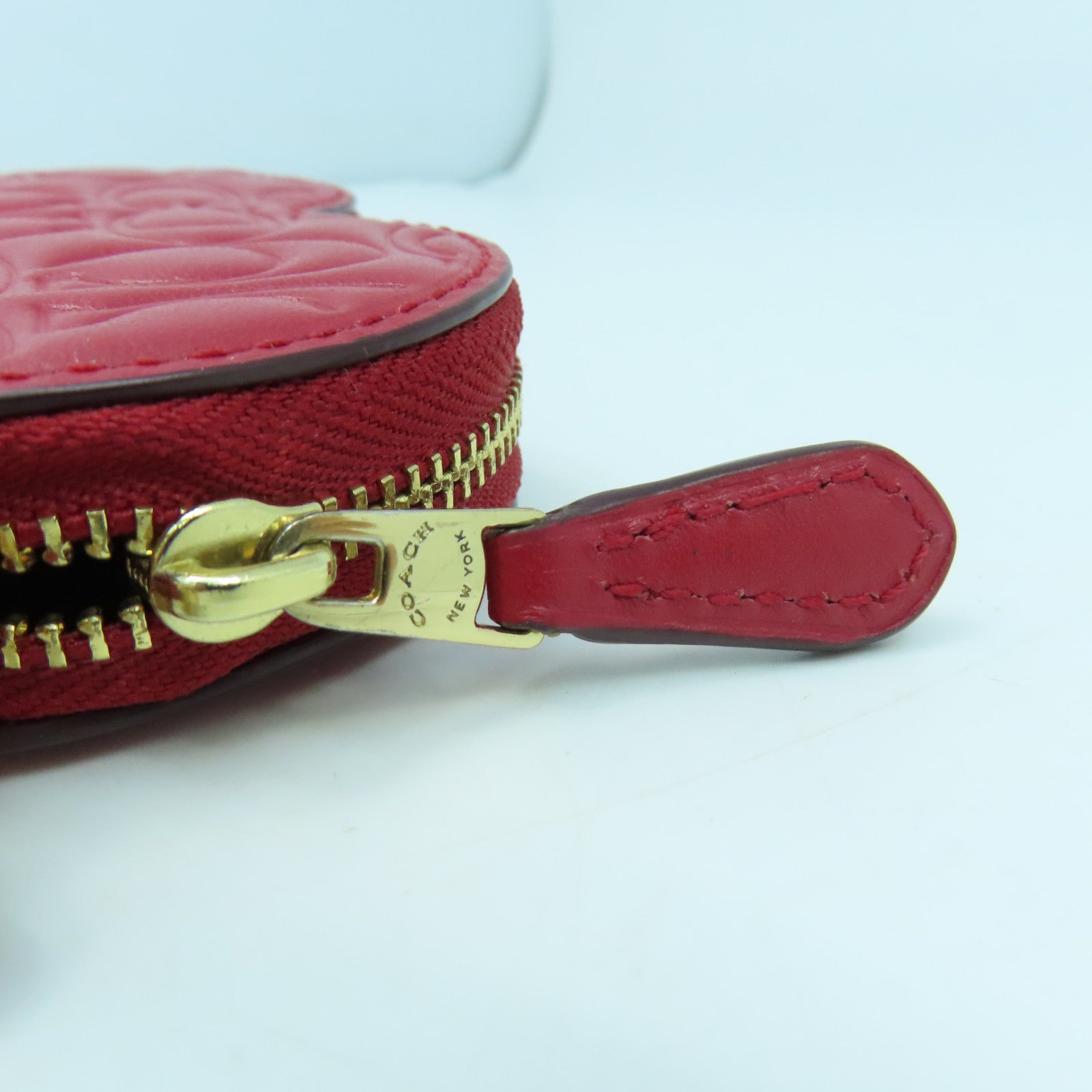 COACH 牛皮皮革Heart Coin Case金扣零錢包紅色