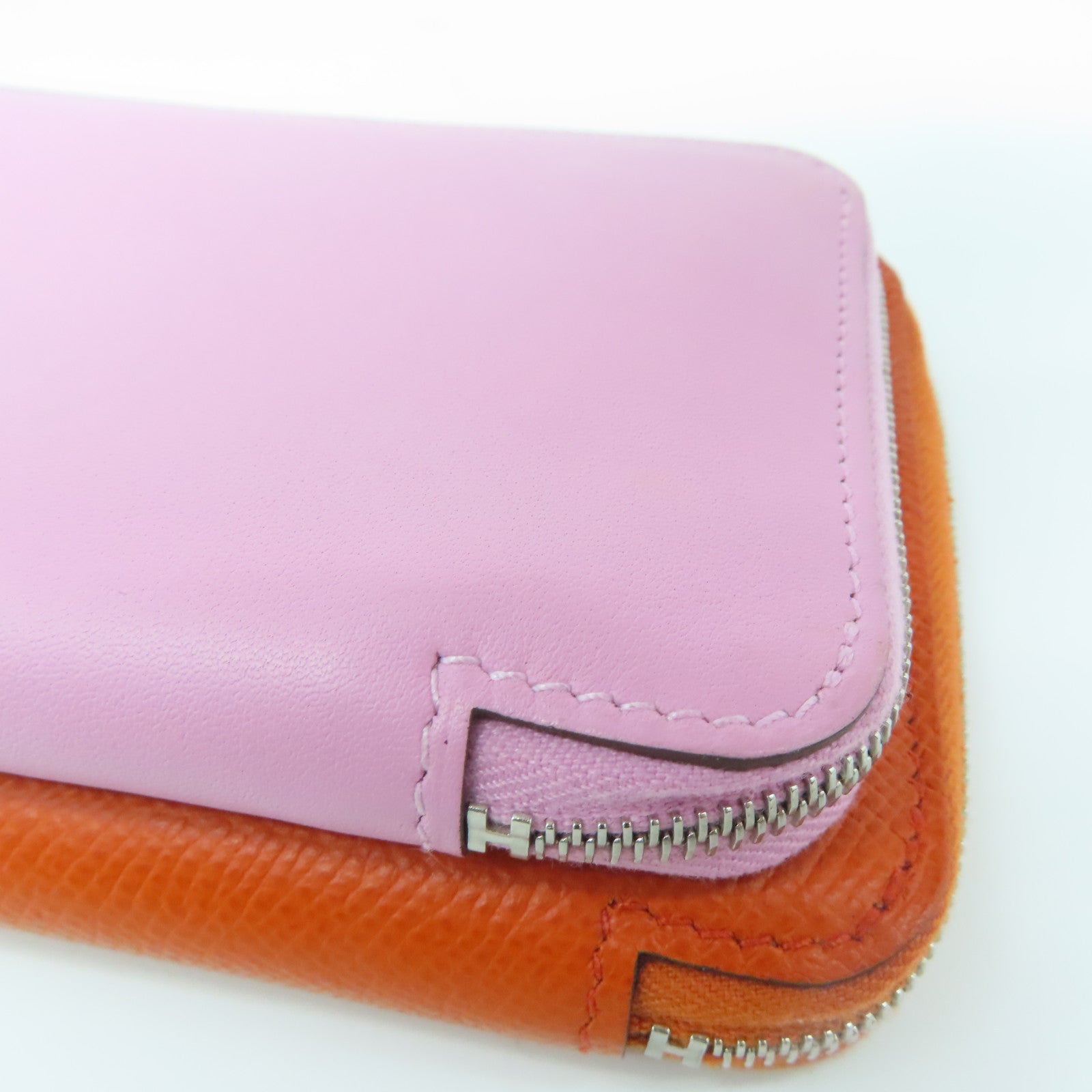 HERMES Espom/Swift皮革Silki Wallet To Go银长钱包/肩背袋橙色/粉红色