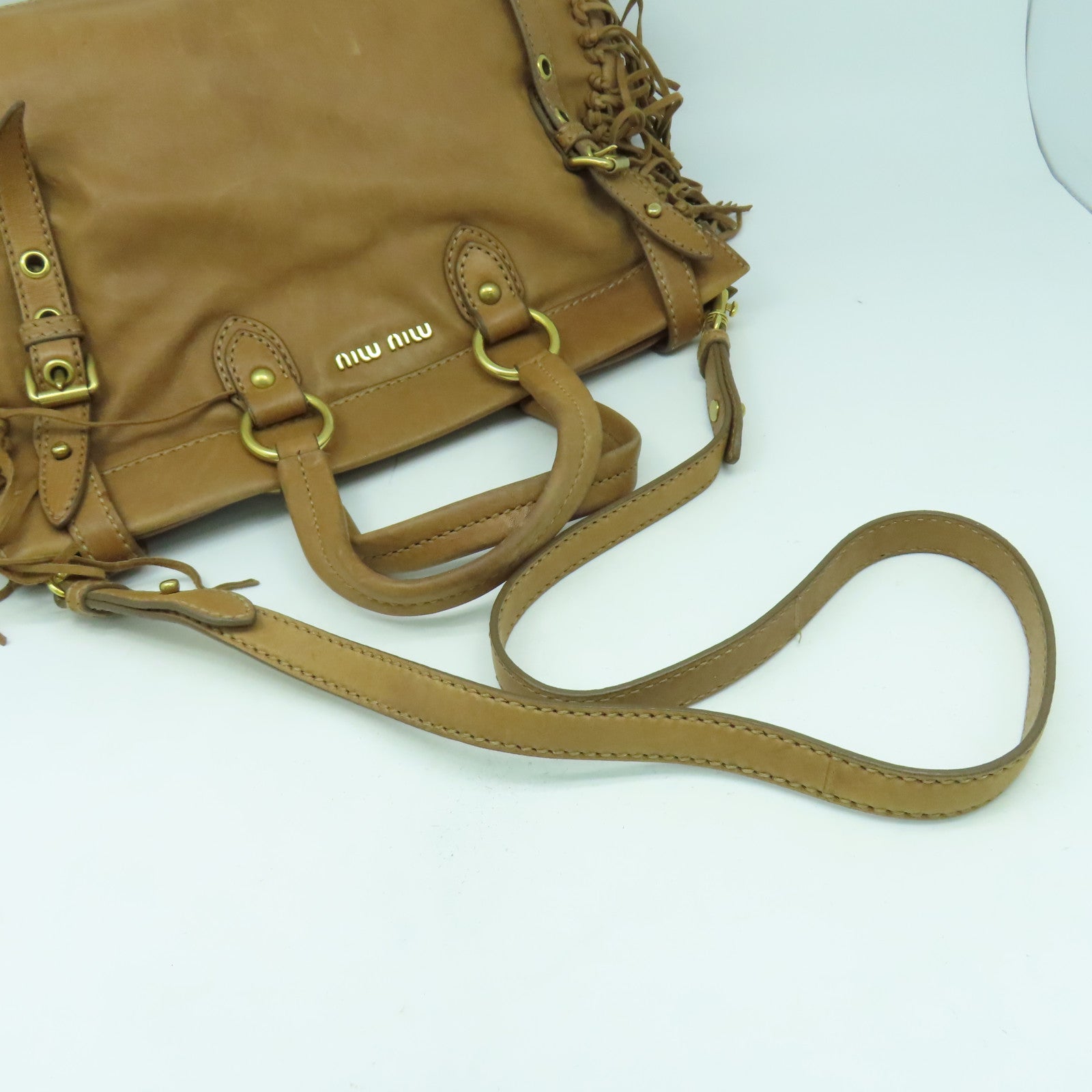 Miu Miu 牛皮皮革2 Way Shoulder金扣手挽肩背兩用袋啡色