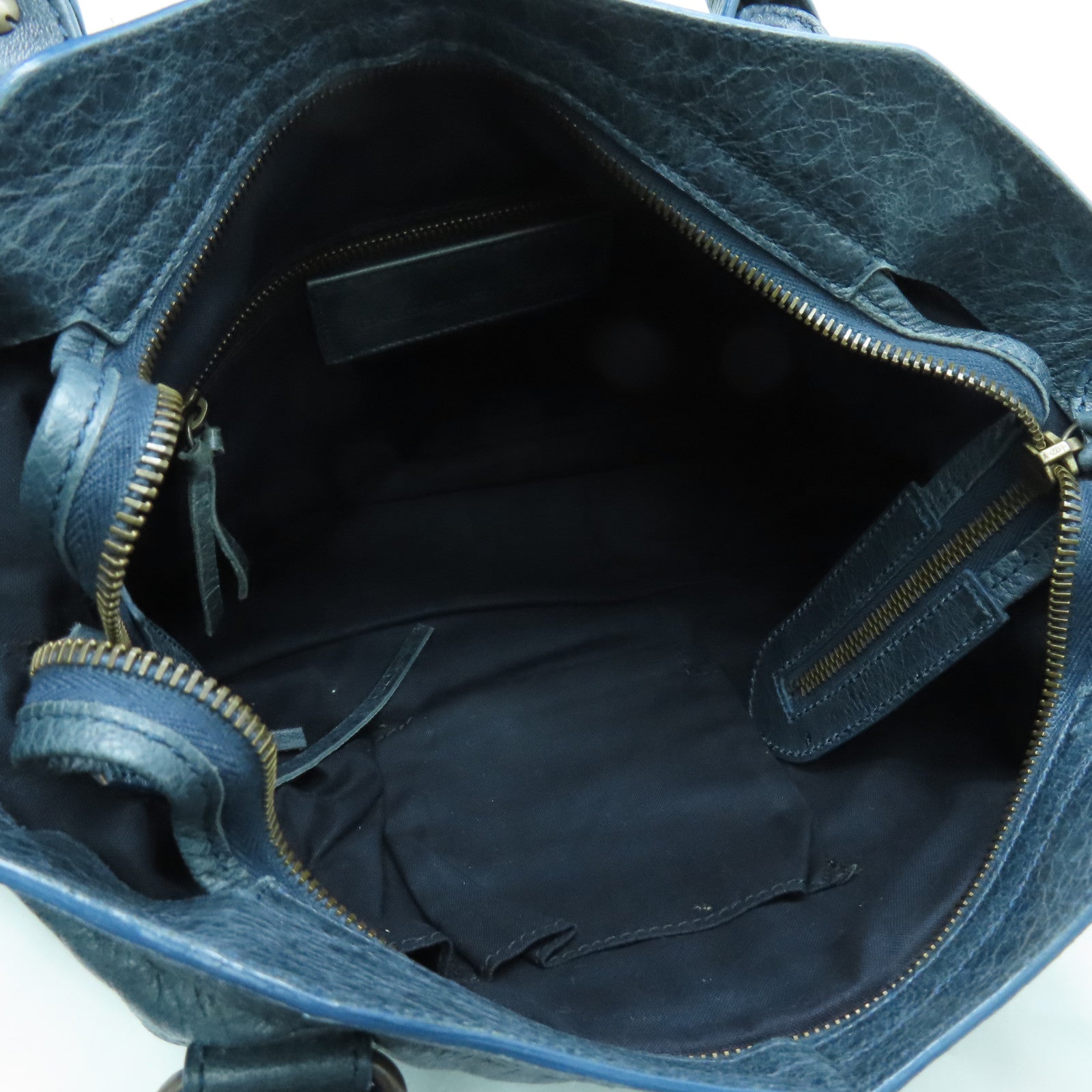 BALENCIAGA cowhide leather The Town gold buckle handle shoulder bag blue