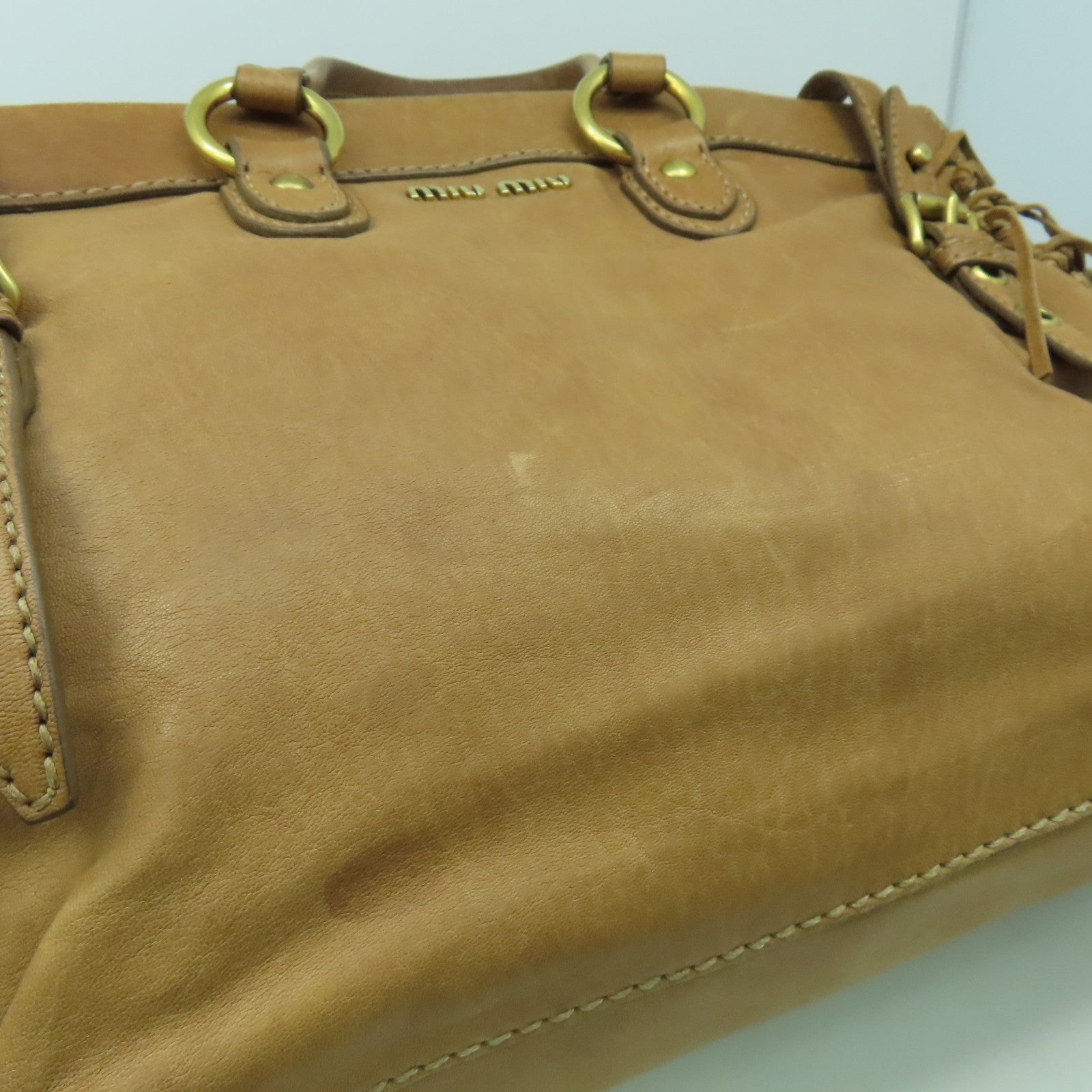 Miu Miu 牛皮皮革2 Way Shoulder金扣手挽肩背兩用袋啡色