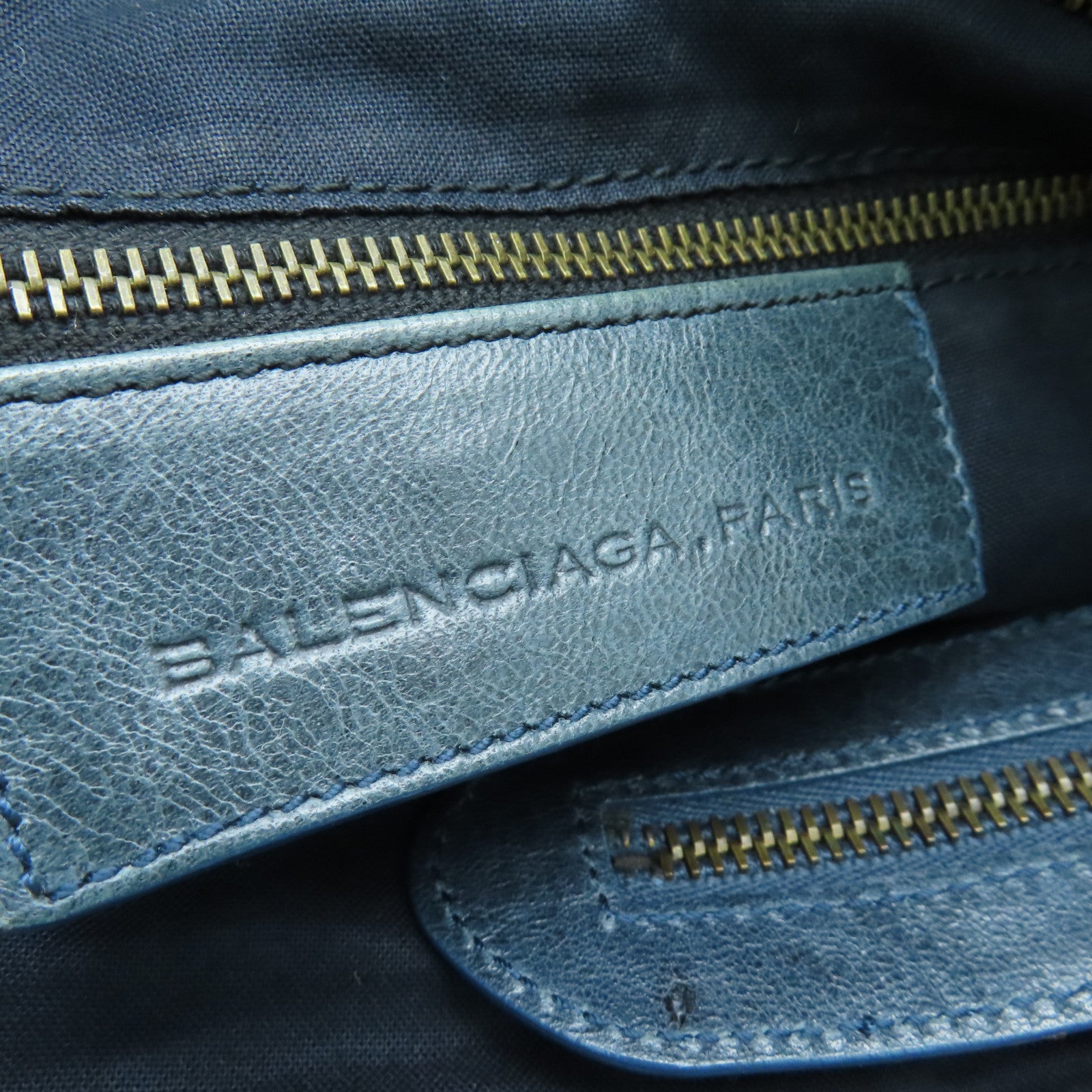 BALENCIAGA cowhide leather The Town gold buckle handle shoulder bag blue