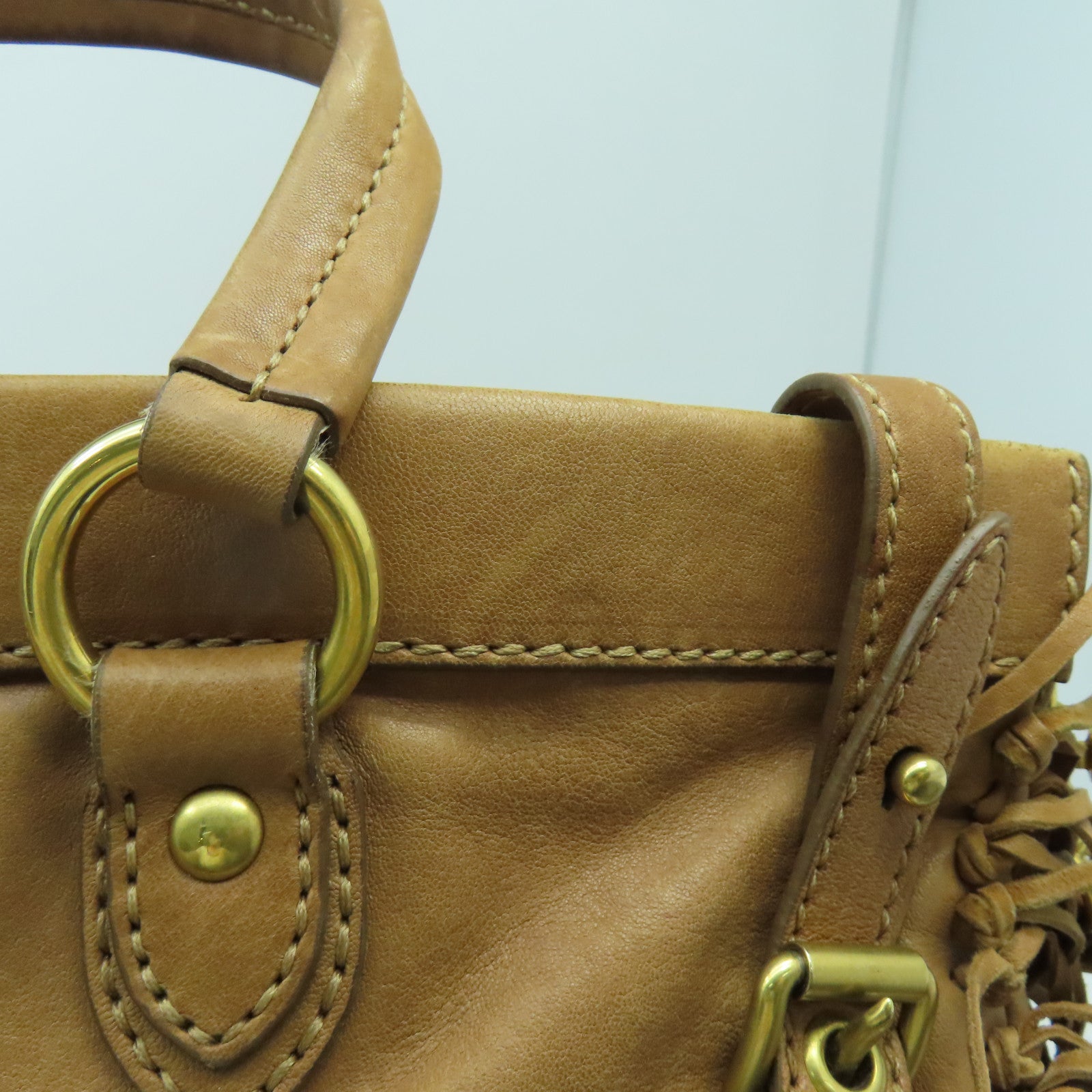 Miu Miu 牛皮皮革2 Way Shoulder金扣手挽肩背兩用袋啡色