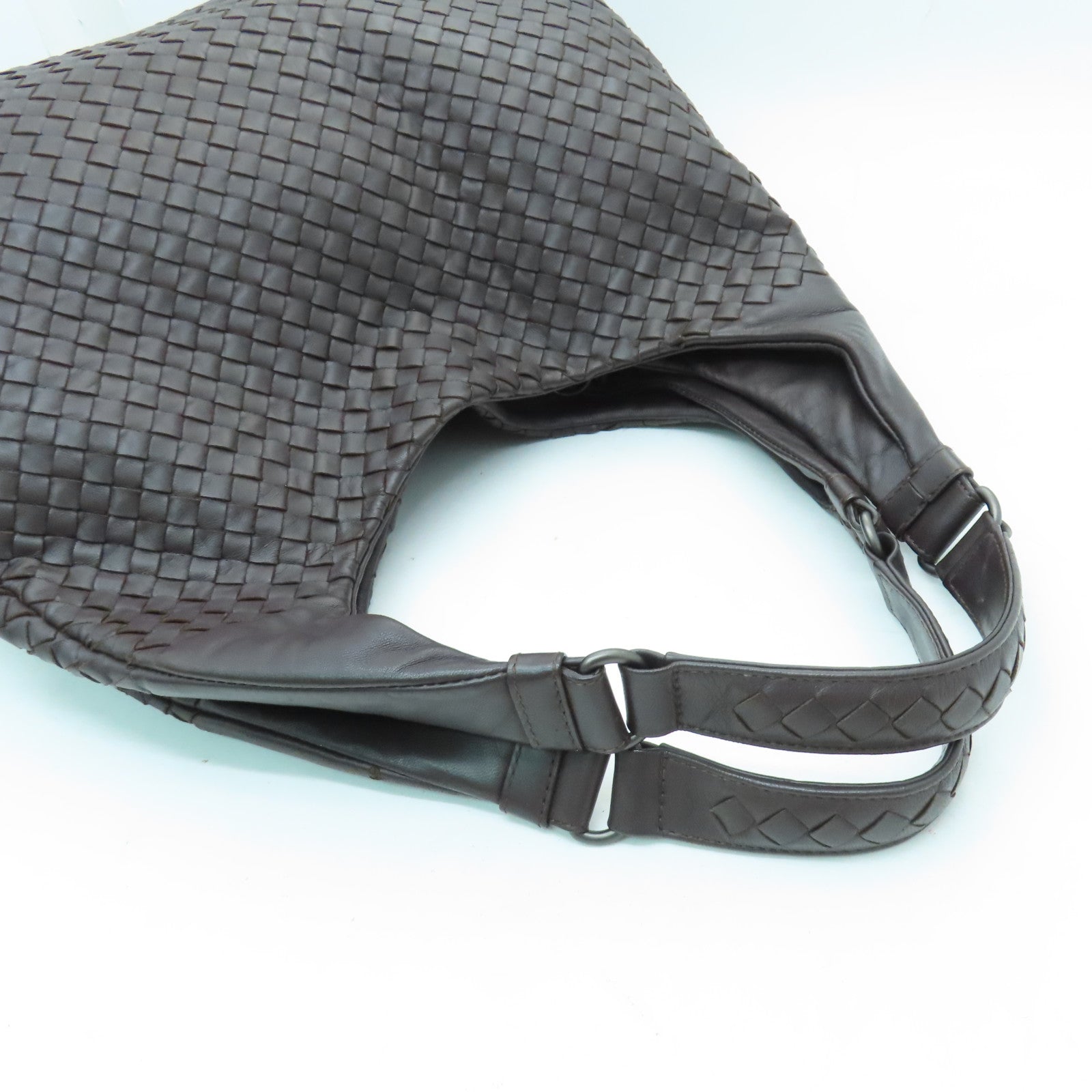 BOTTEGA VENETA 【激減優惠】織紋皮革Shoulder Bag銀扣肩背袋啡色