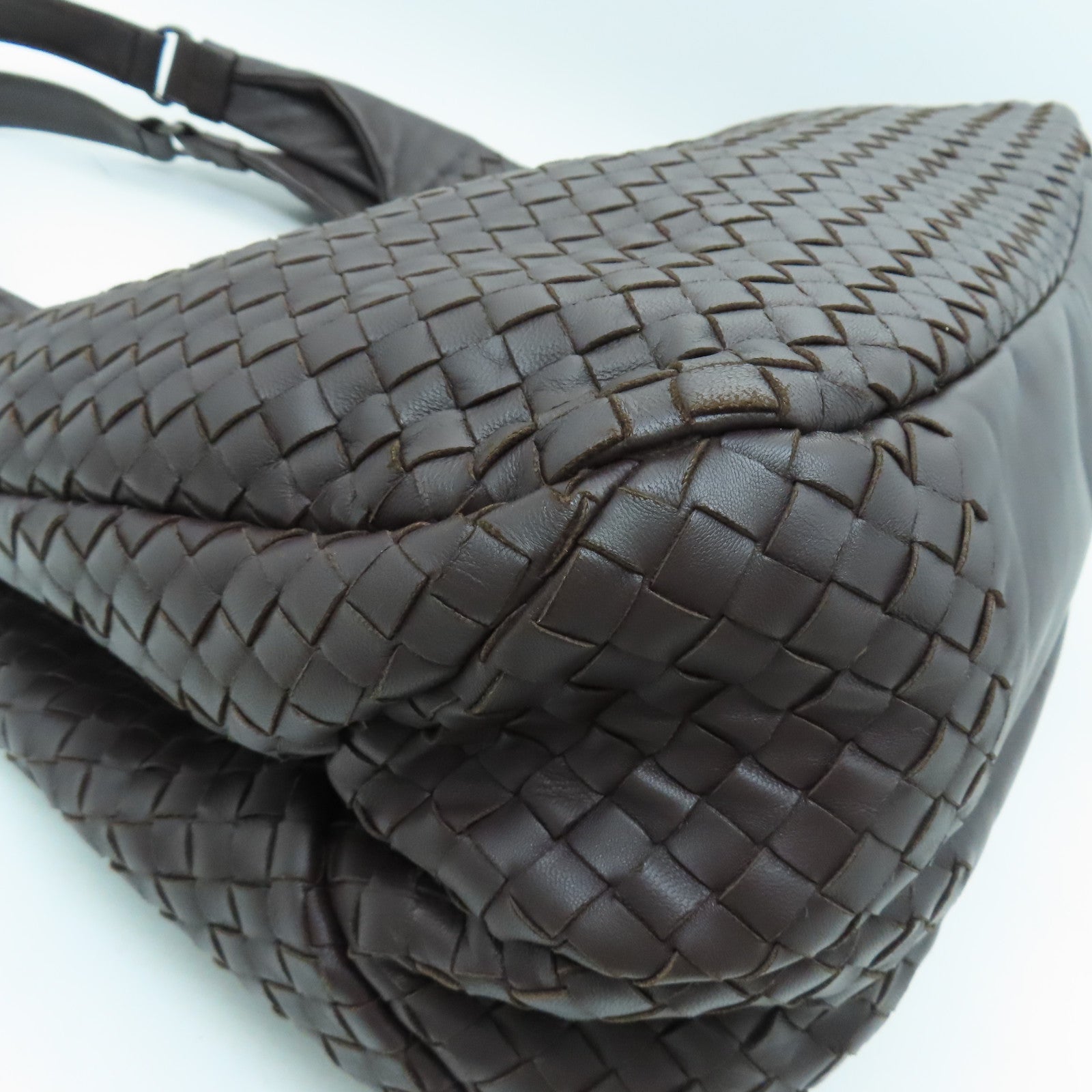 BOTTEGA VENETA 【激減優惠】織紋皮革Shoulder Bag銀扣肩背袋啡色
