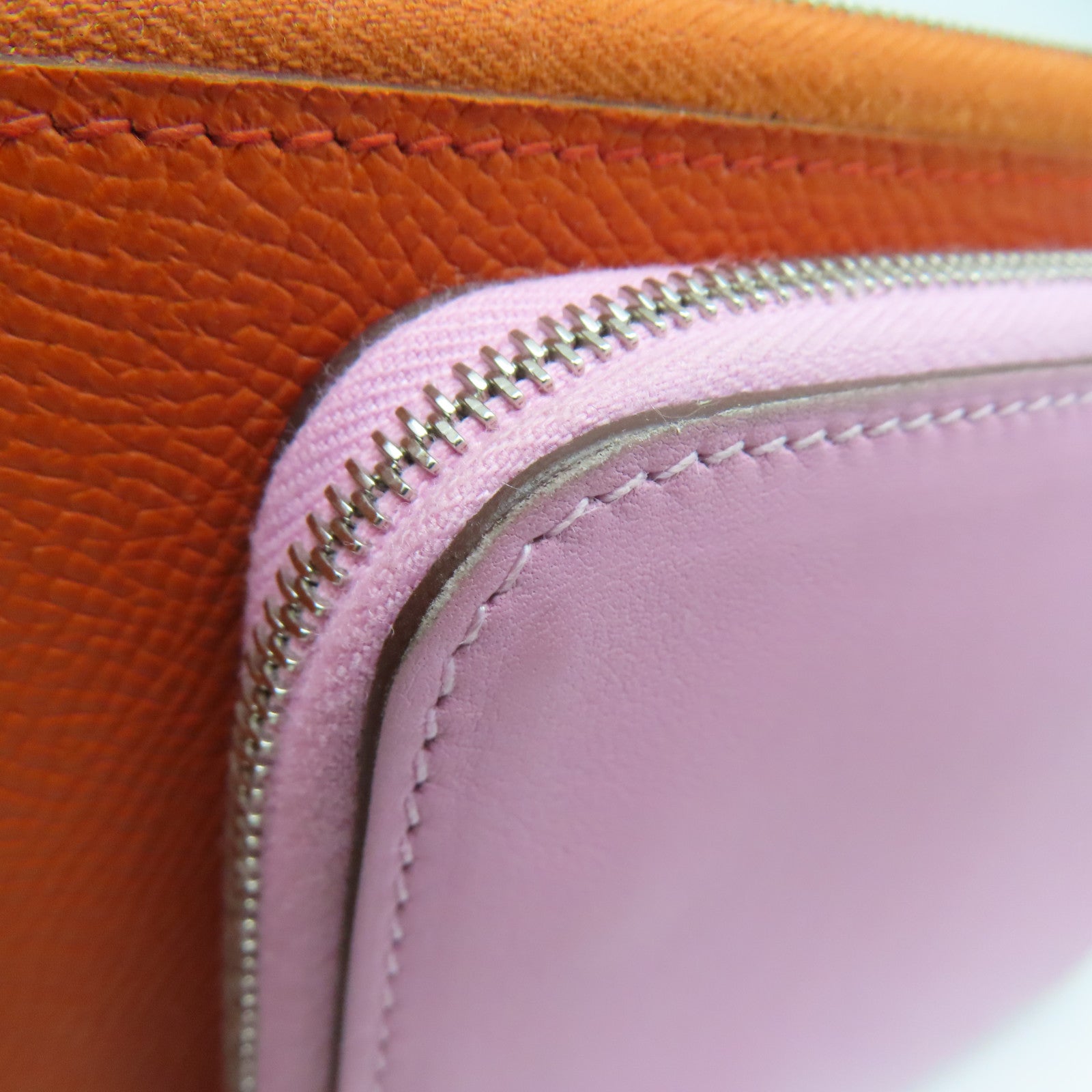 HERMES Espom/Swift皮革Silki Wallet To Go银长钱包/肩背袋橙色/粉红色