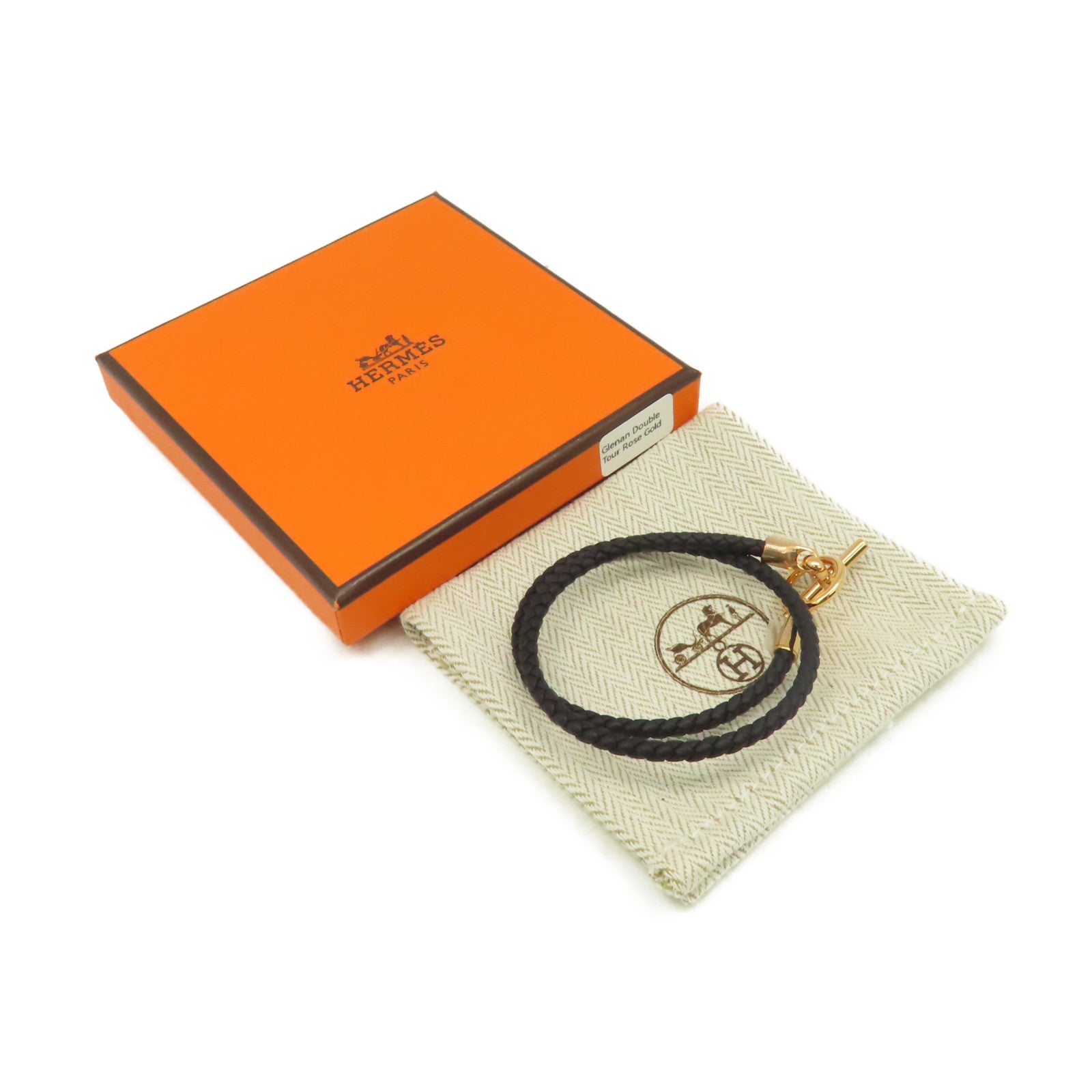 HERMES Swift皮革Glenan Double Tour Bracelet金扣手鏈黑色