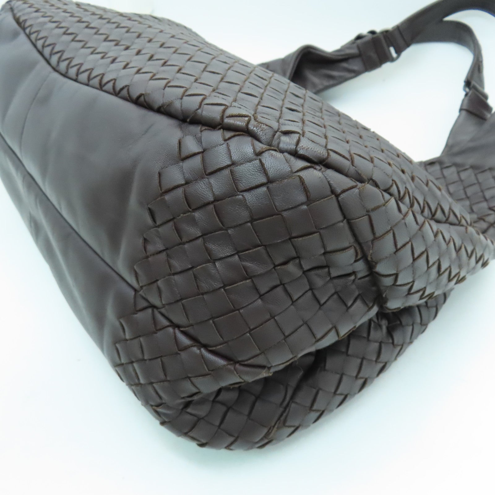 BOTTEGA VENETA 【激減優惠】織紋皮革Shoulder Bag銀扣肩背袋啡色