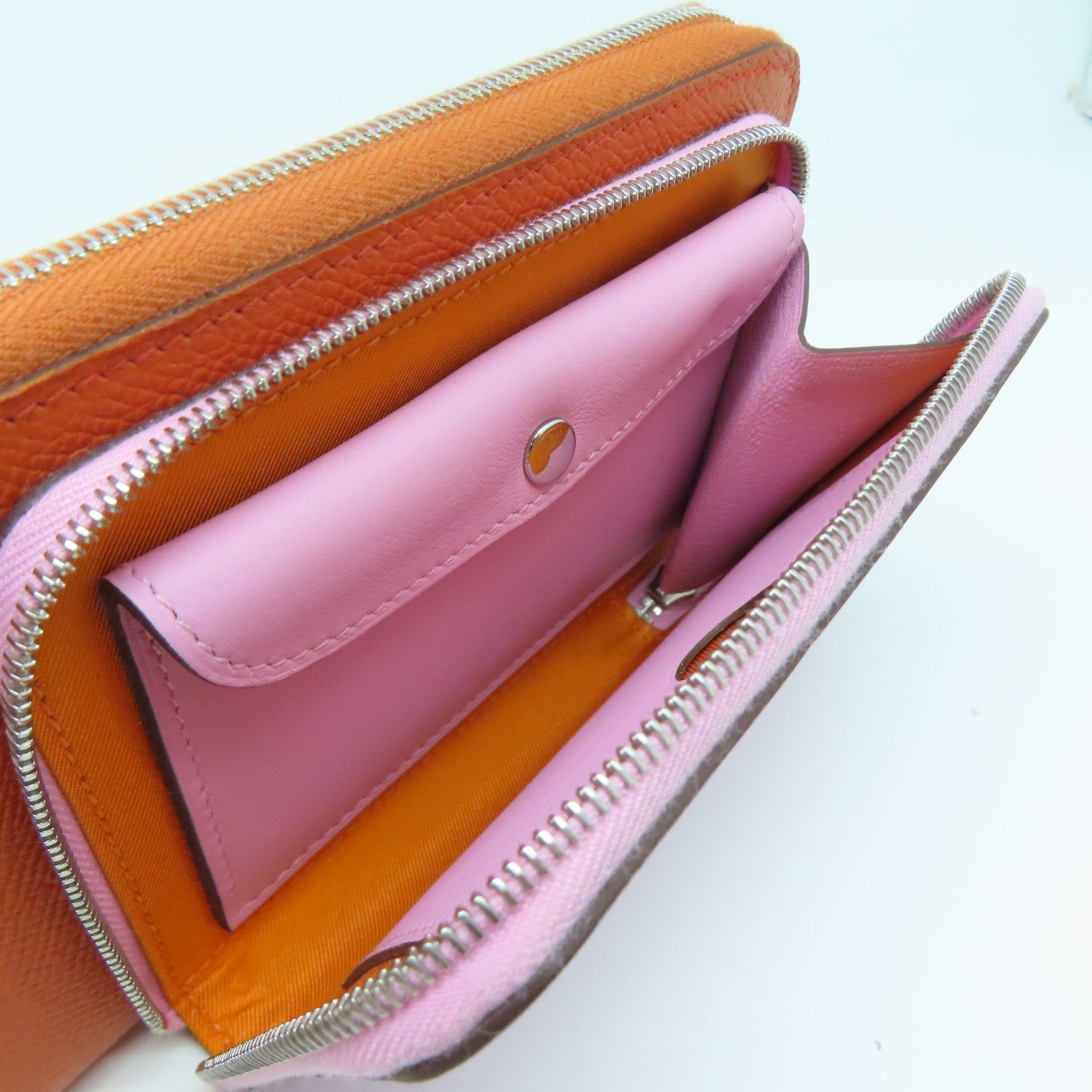 HERMES Espom/Swift皮革Silki Wallet To Go银长钱包/肩背袋橙色/粉红色
