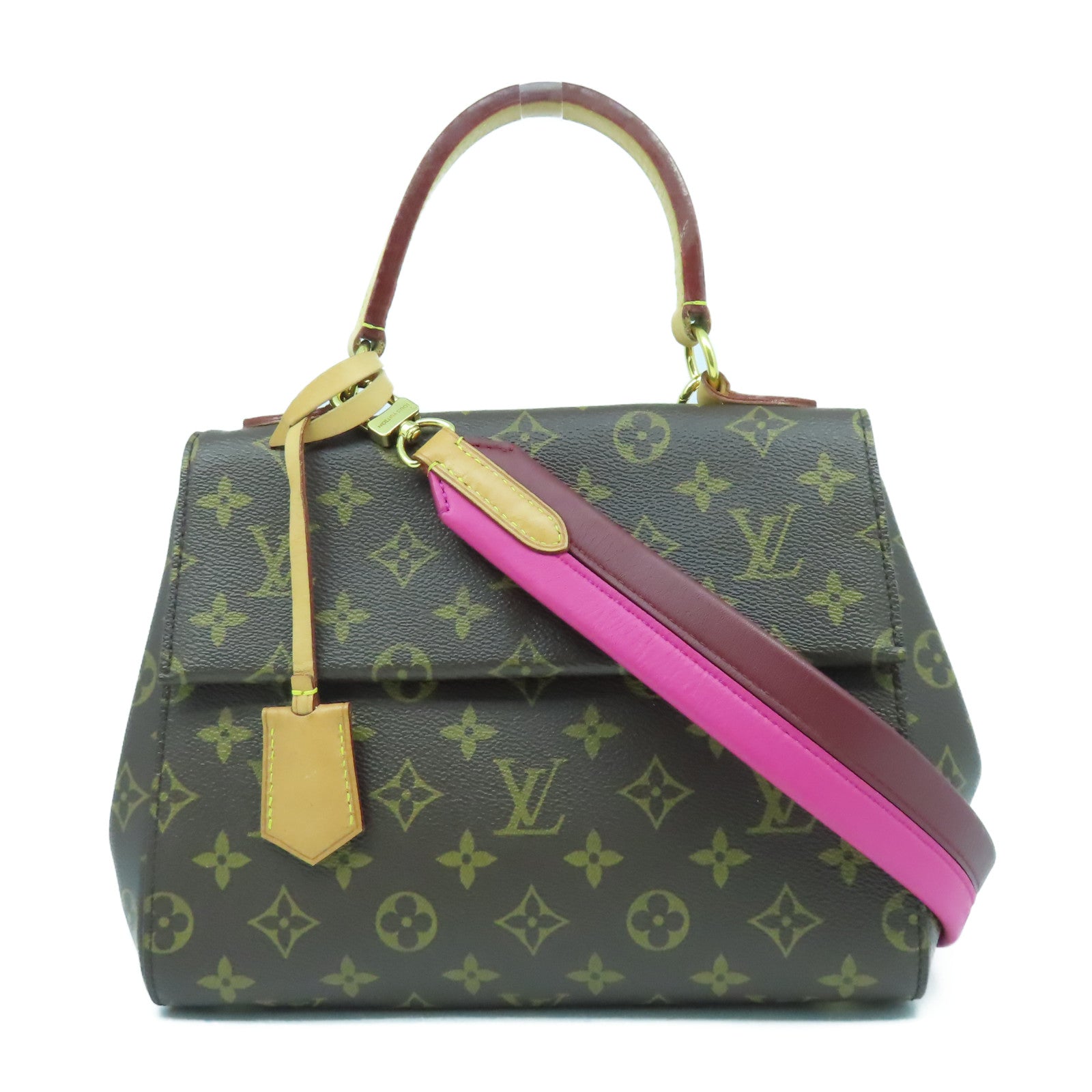 LOUIS VUITTON Monogram Cluny BB金扣手挽肩背兩用袋啡色/粉紅色