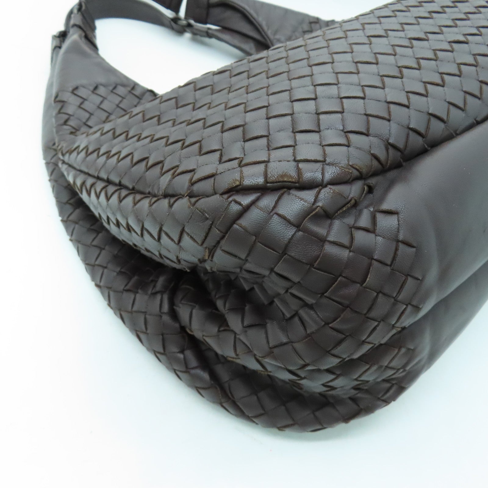 BOTTEGA VENETA 【激減優惠】織紋皮革Shoulder Bag銀扣肩背袋啡色