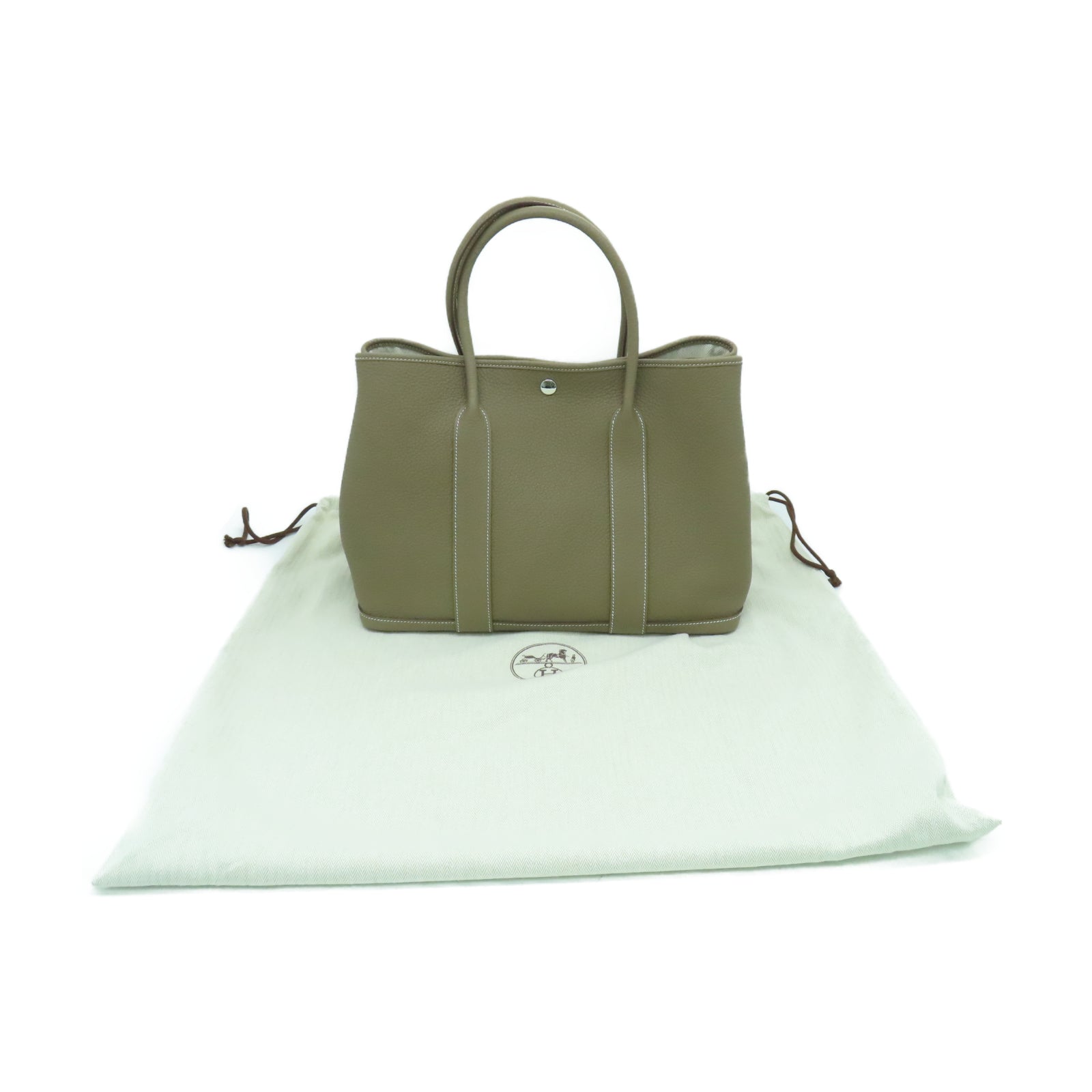 HERMES Negonda皮革GardenParty PM銀扣手挽袋大象灰色