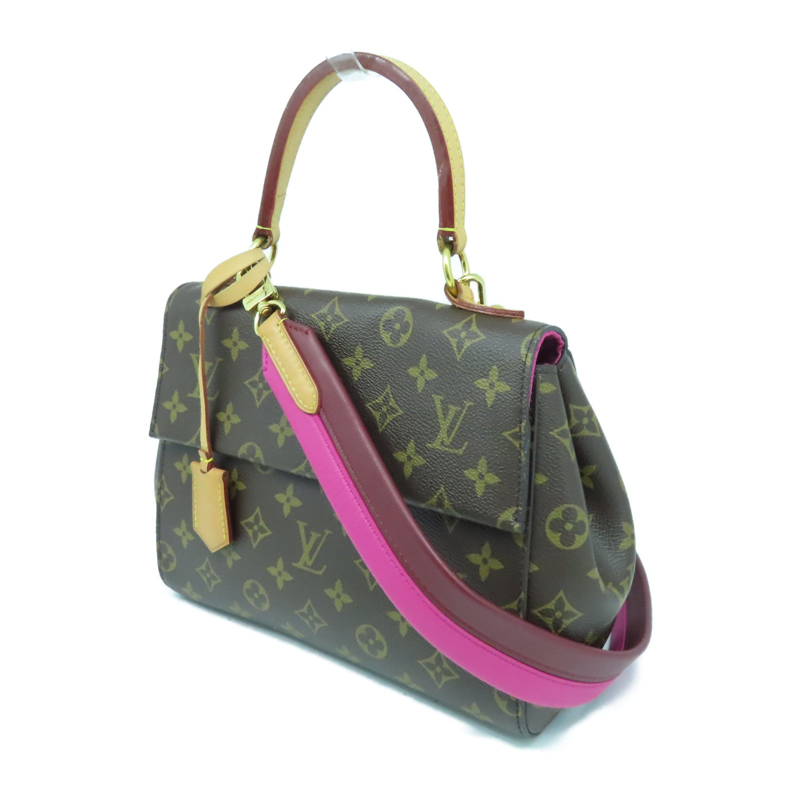 LOUIS VUITTON Monogram Cluny BB金扣手挽肩背兩用袋啡色/粉紅色
