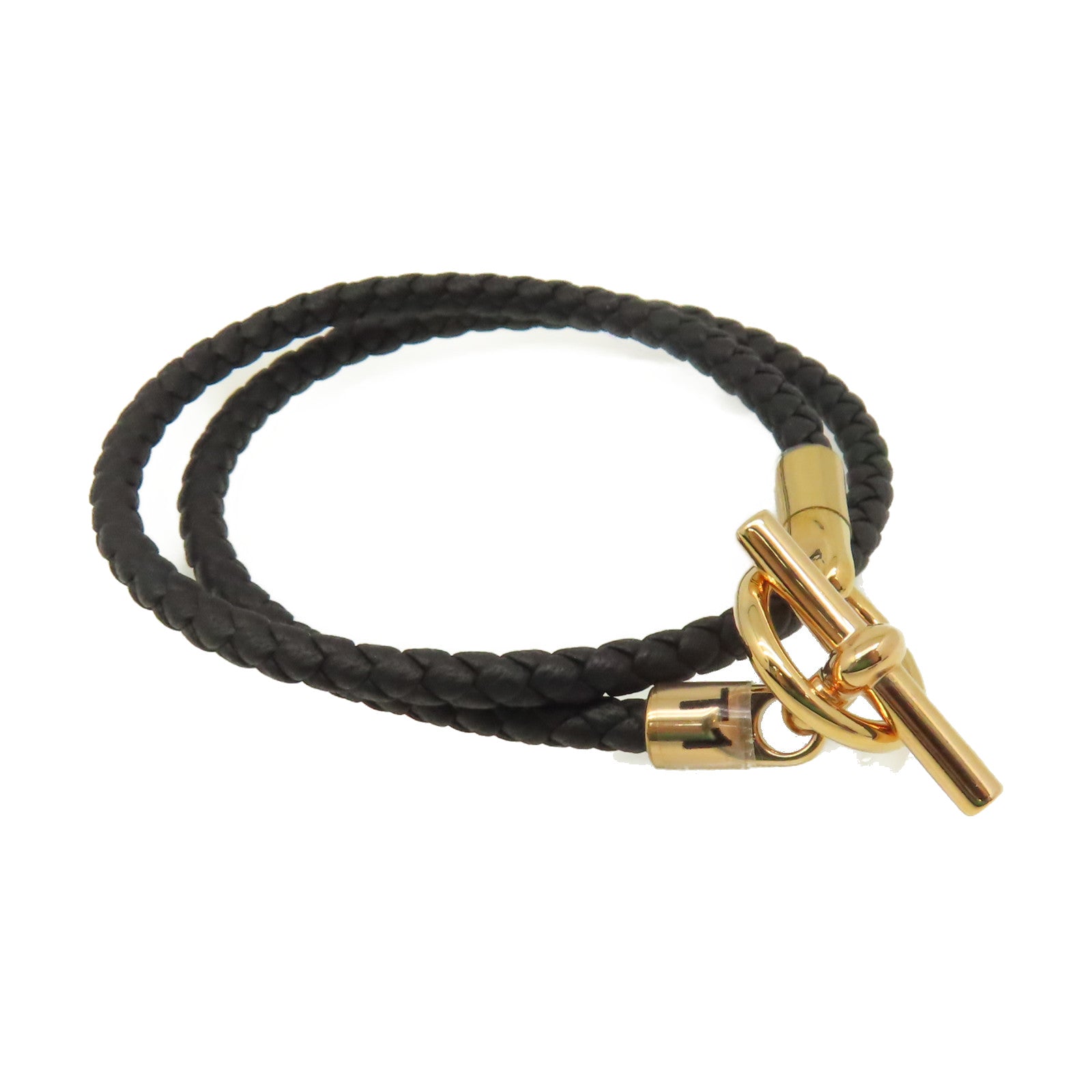 HERMES Swift皮革Glenan Double Tour Bracelet金扣手鏈黑色