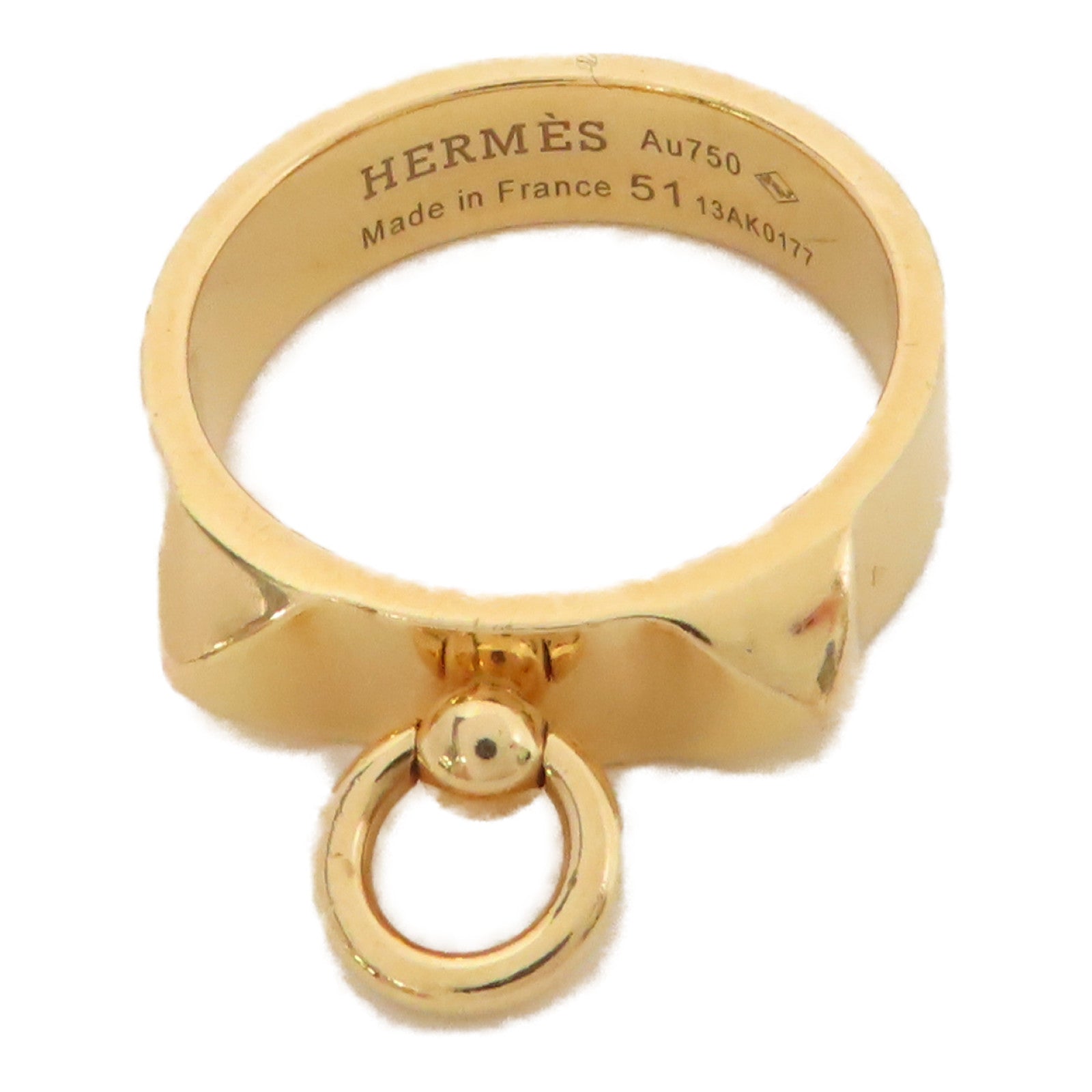 HERMES 18K黃金Collier De Chien Ring戒指US#5.25