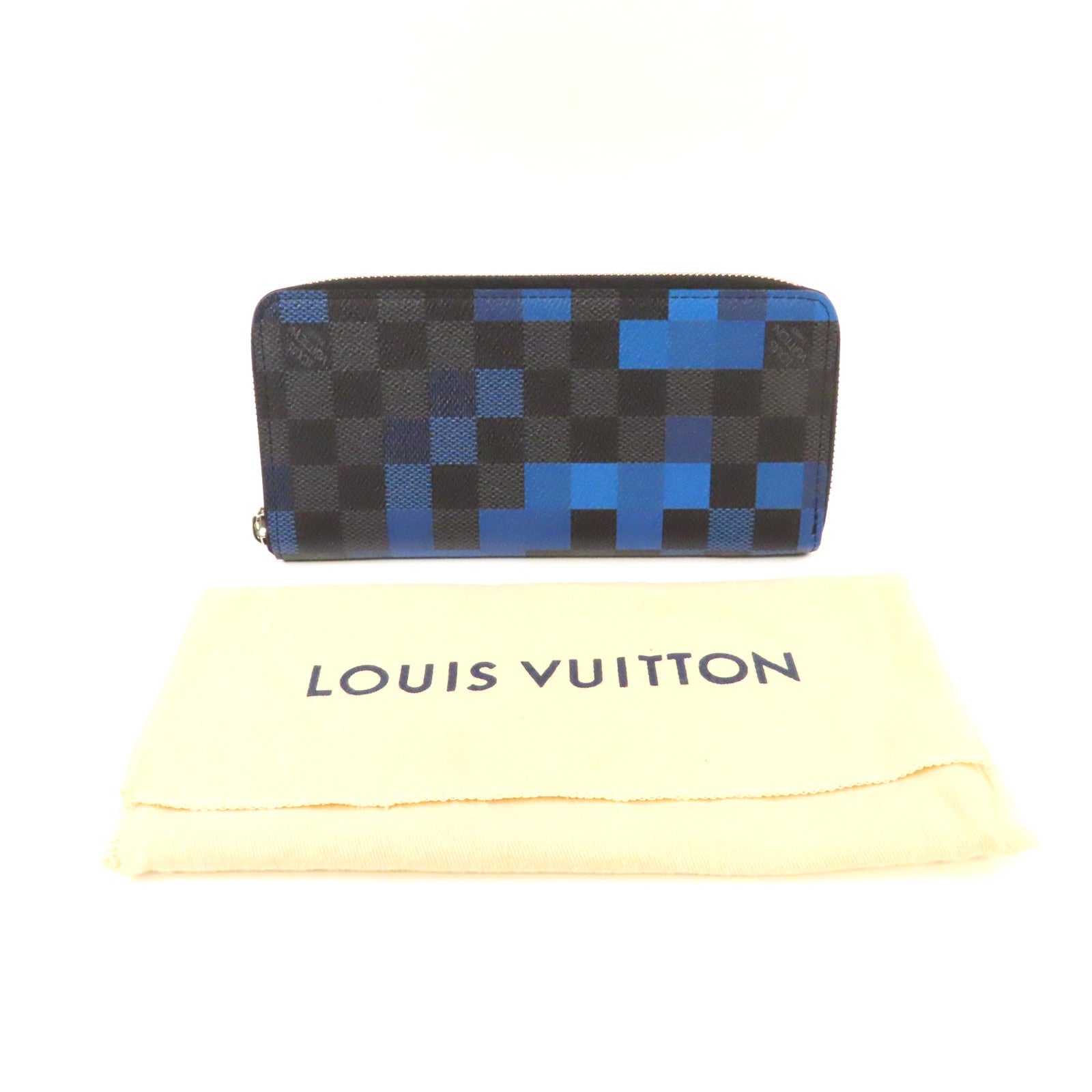 LOUIS VUITTON Damier Graphite Pixel Zipper Long Wallet銀扣長錢包藍色/灰色