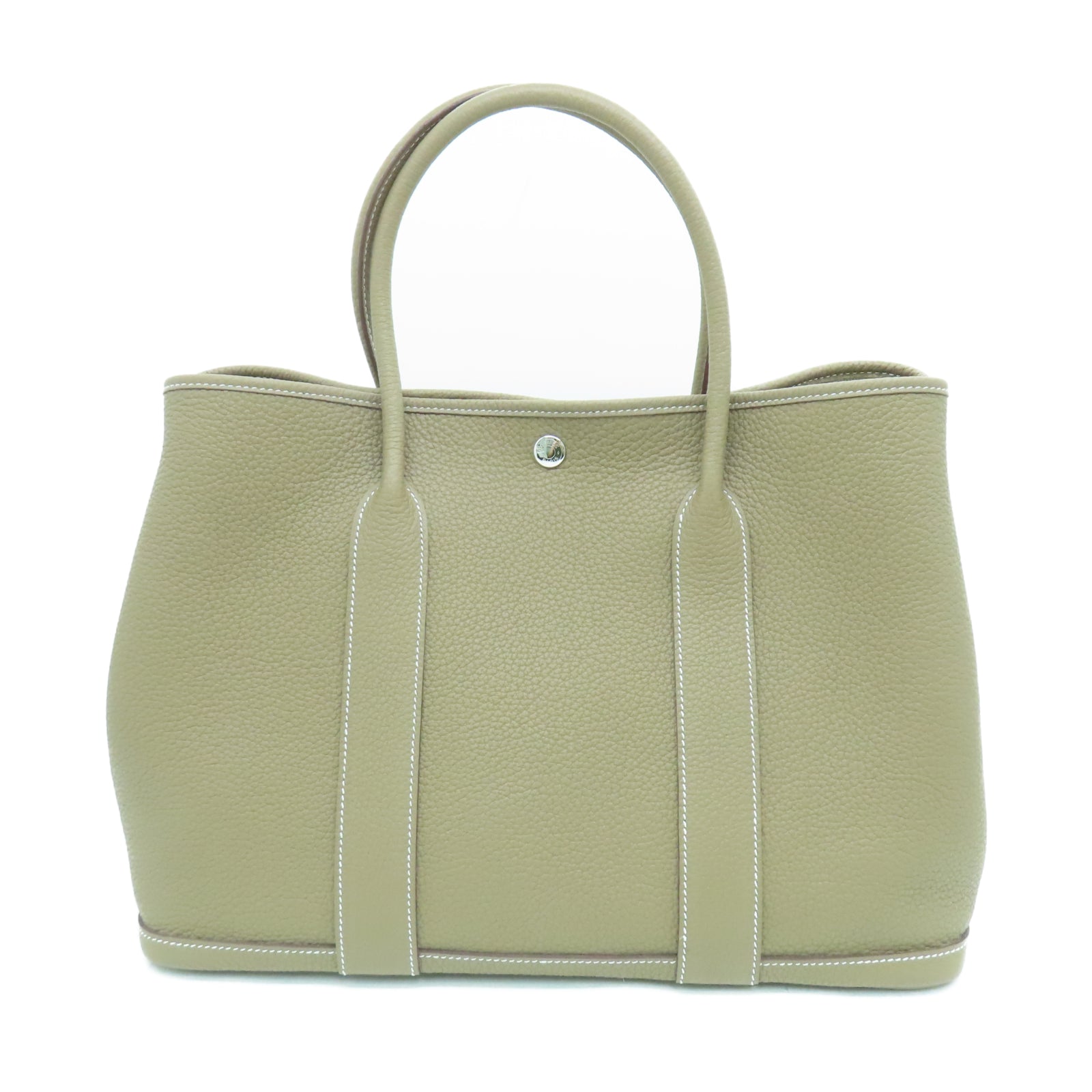 HERMES Negonda皮革GardenParty PM銀扣手挽袋大象灰色
