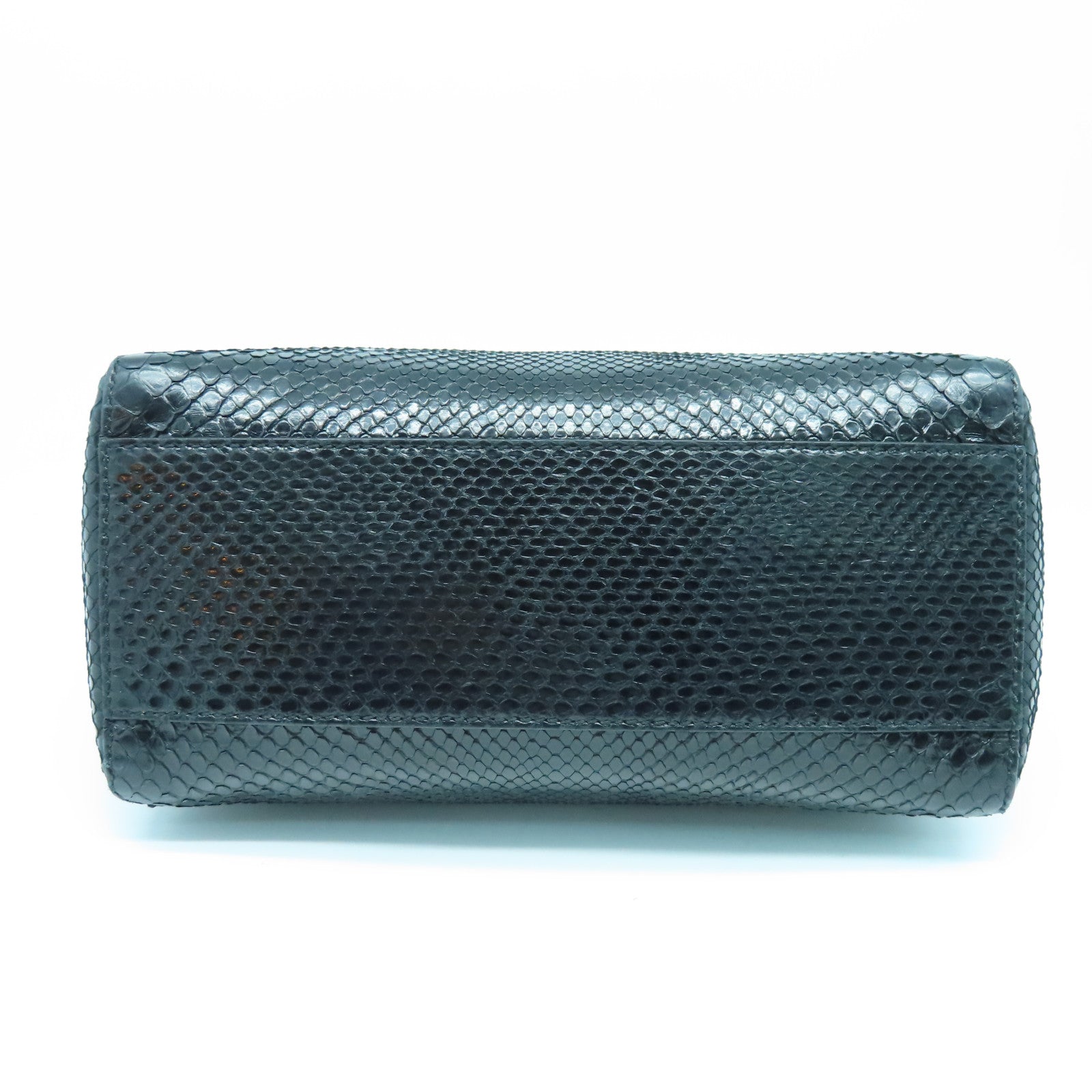 FENDI 蛇皮皮革Mini Peekapoo金扣手挽肩背兩用袋黑色