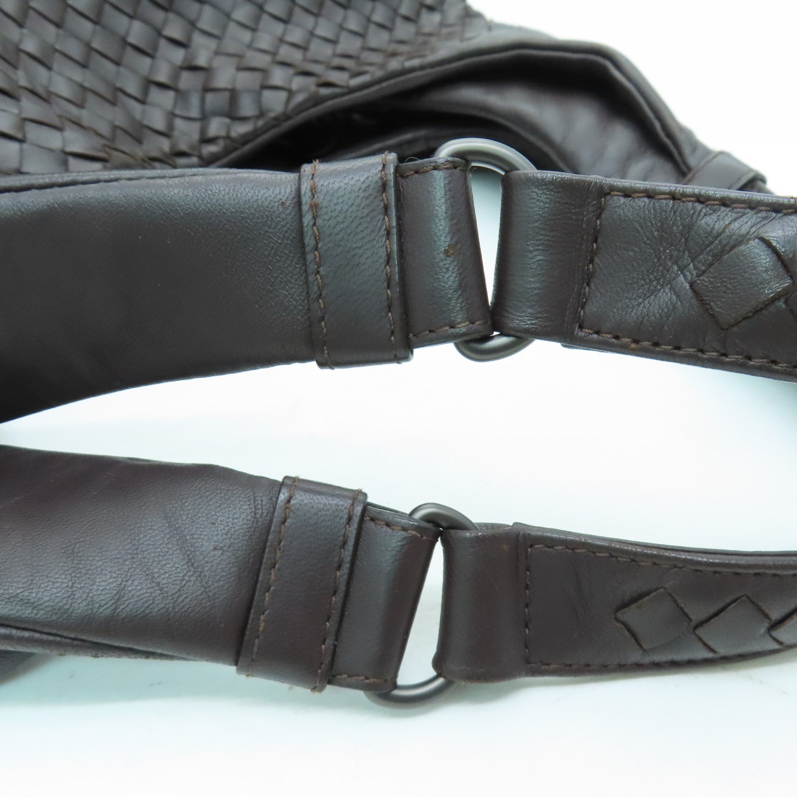 BOTTEGA VENETA 【激減優惠】織紋皮革Shoulder Bag銀扣肩背袋啡色
