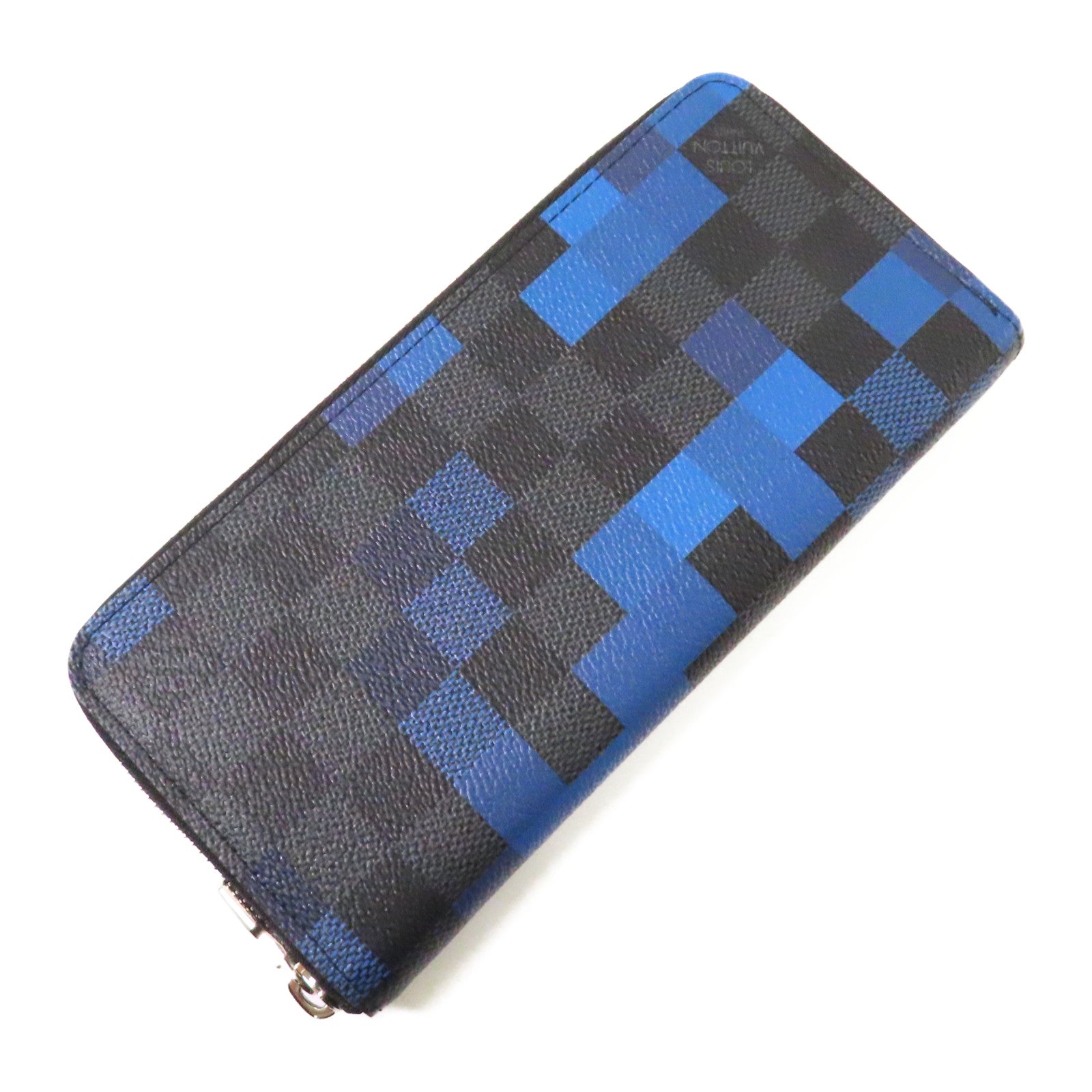 LOUIS VUITTON Damier Graphite Pixel Zipper Long Wallet銀扣長錢包藍色/灰色