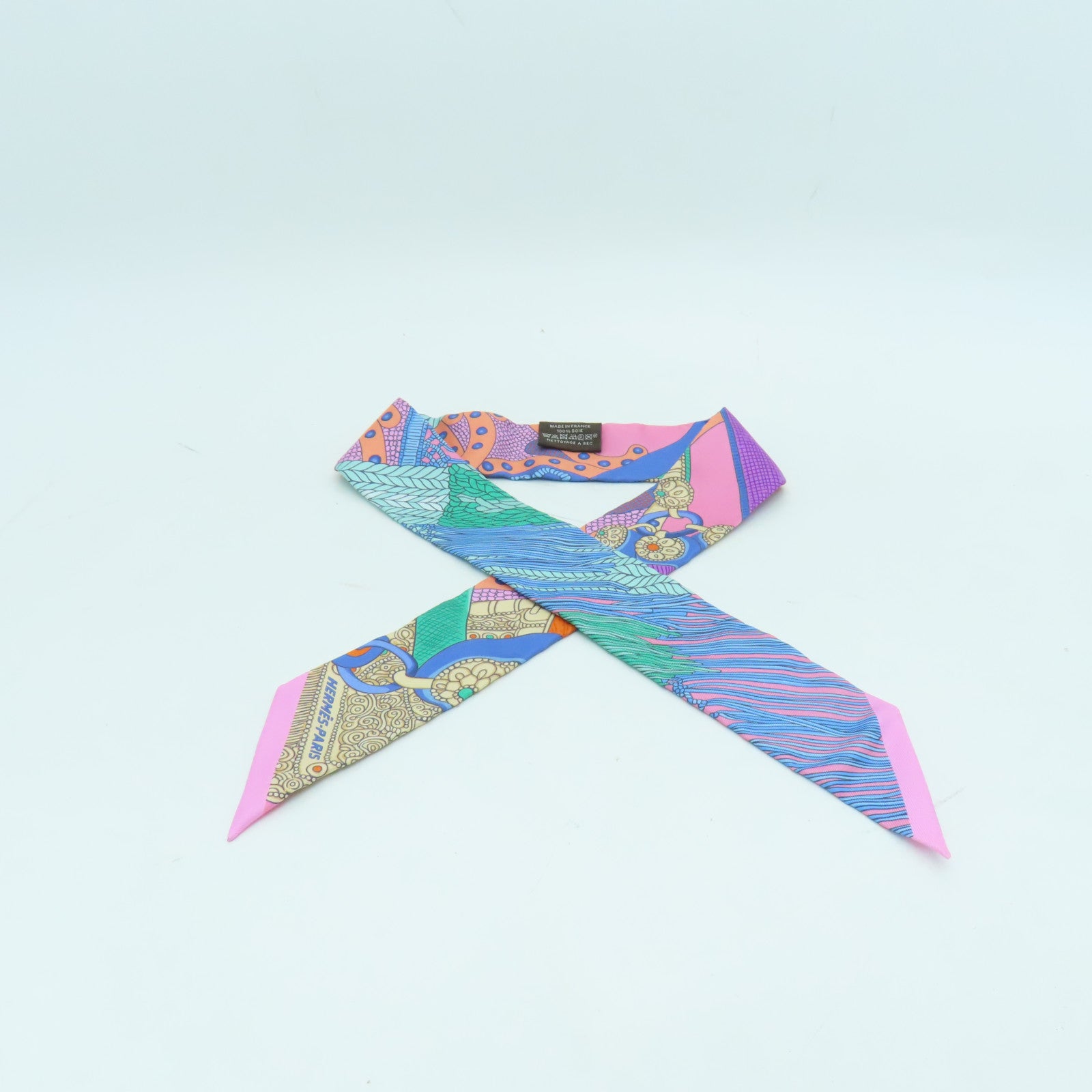 HERMES 絲質Twilly絲巾彩色
