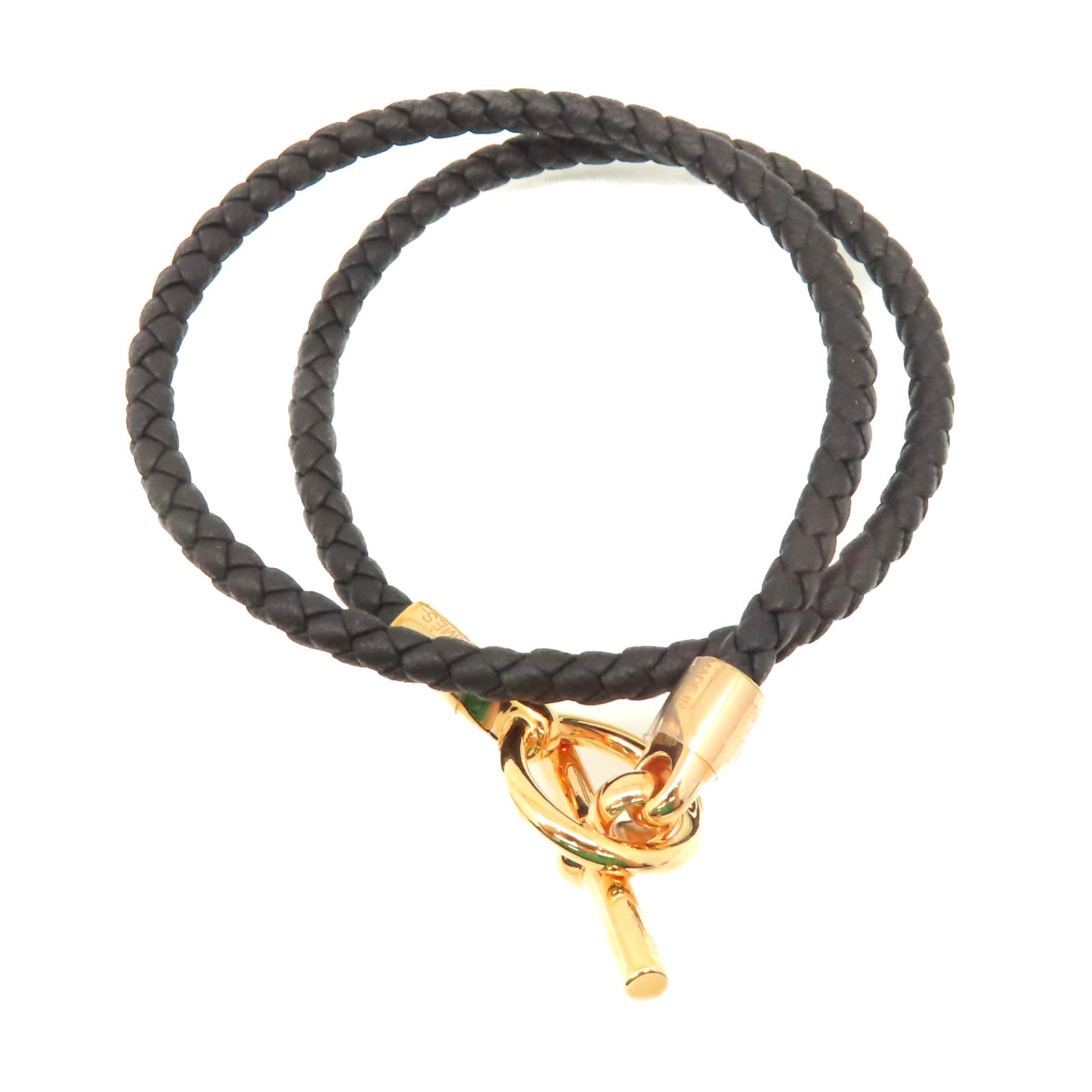 HERMES Swift皮革Glenan Double Tour Bracelet金扣手鏈黑色