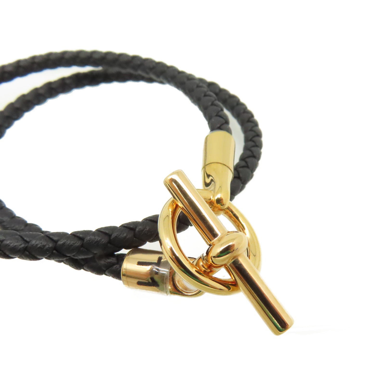 HERMES Swift皮革Glenan Double Tour Bracelet金扣手鏈黑色