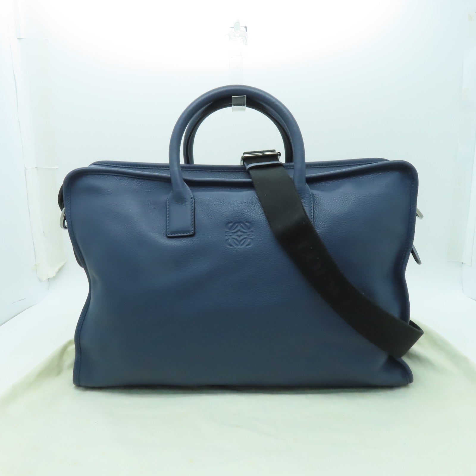 LOEWE 牛皮皮革2way Shoulder Bag銀扣手挽肩背兩用袋藍色