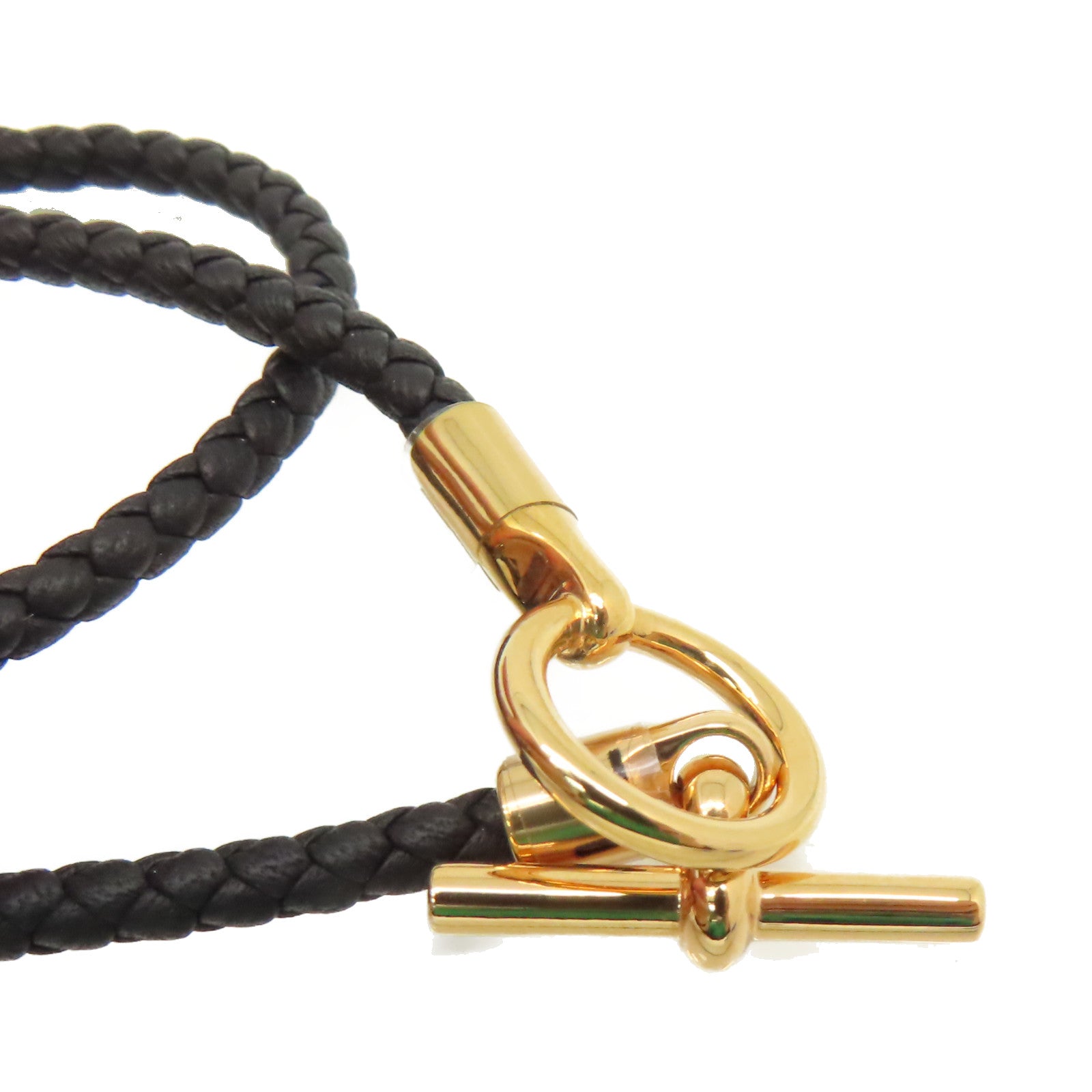 HERMES Swift皮革Glenan Double Tour Bracelet金扣手鏈黑色