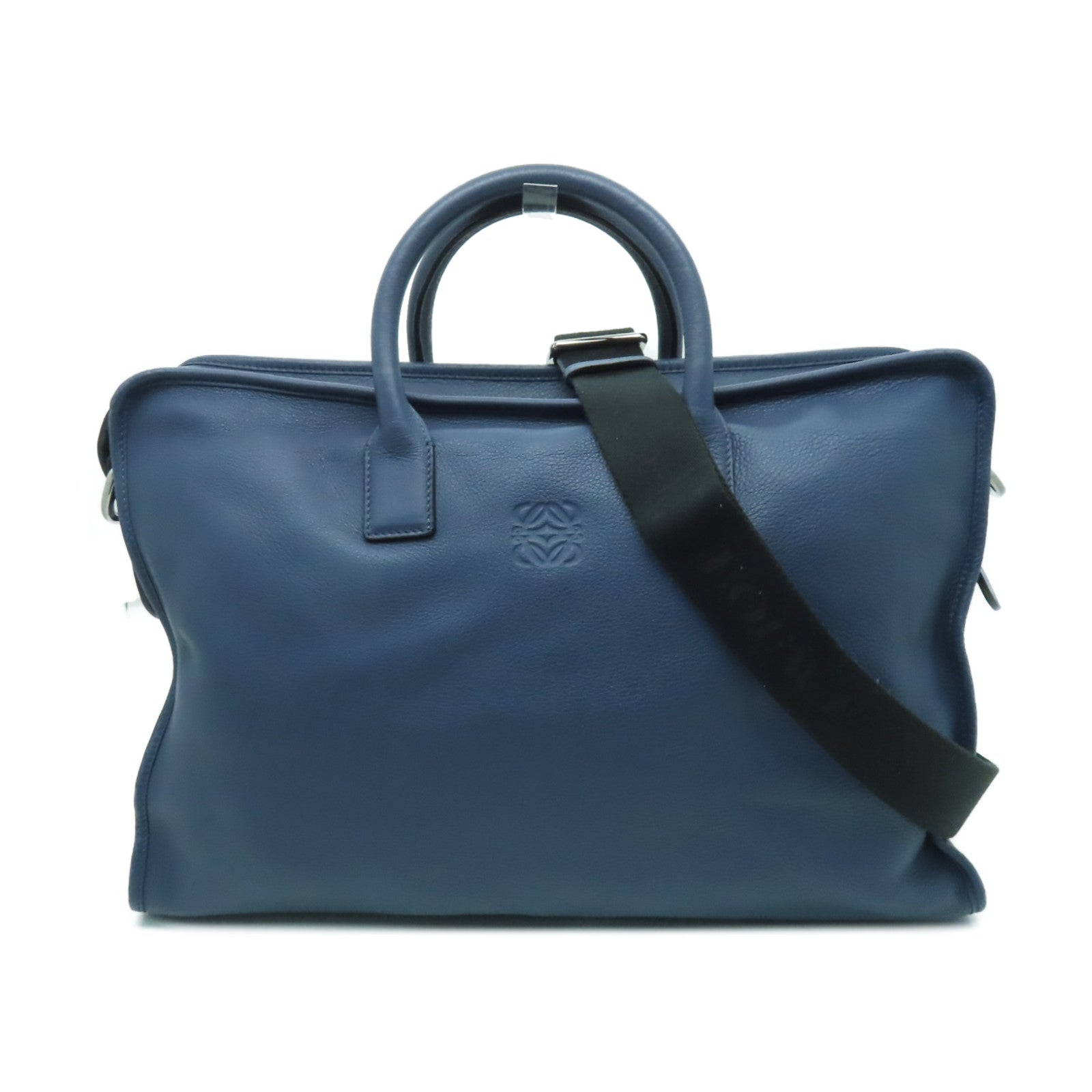 LOEWE 牛皮皮革2way Shoulder Bag銀扣手挽肩背兩用袋藍色